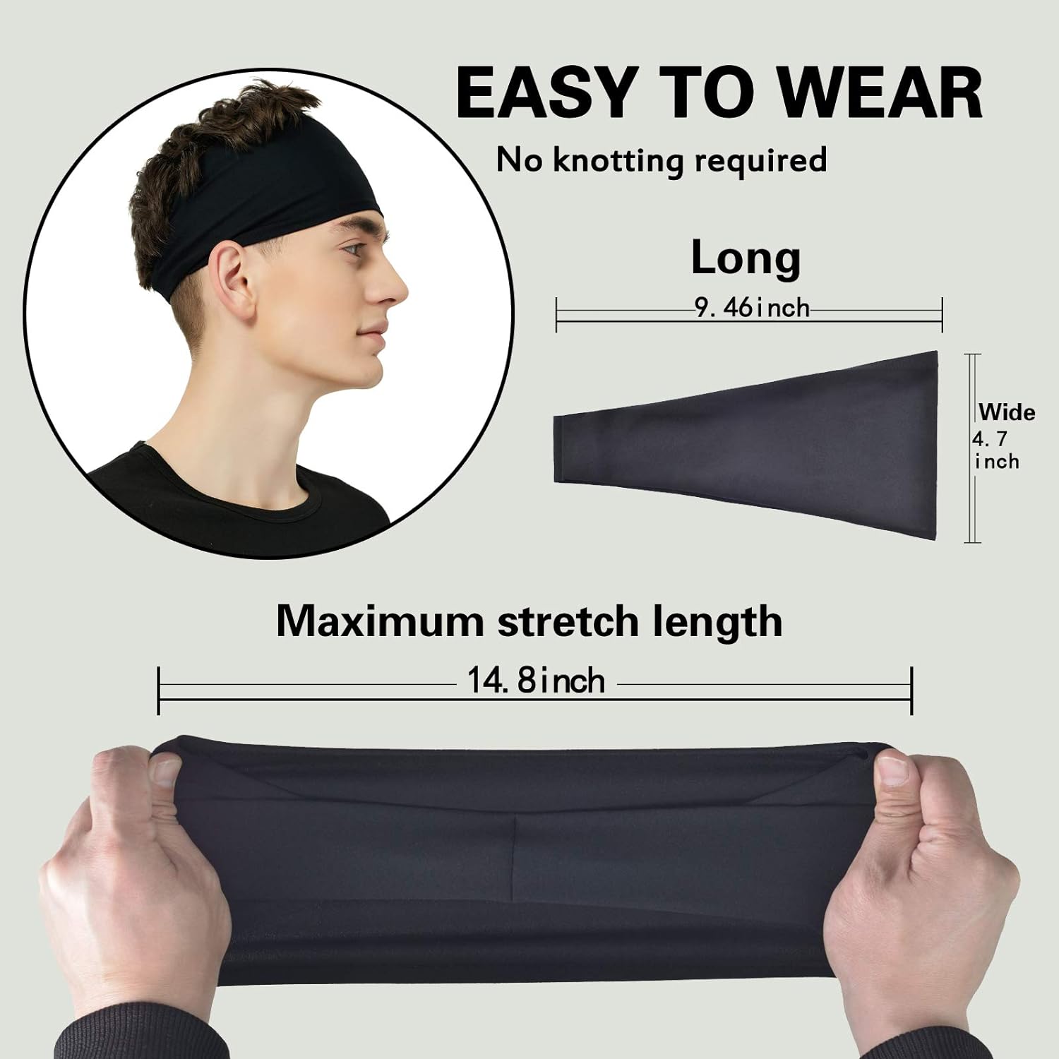 Sports Headbands for Men (5 Pack),Moisture Wicking Workout Headband, S