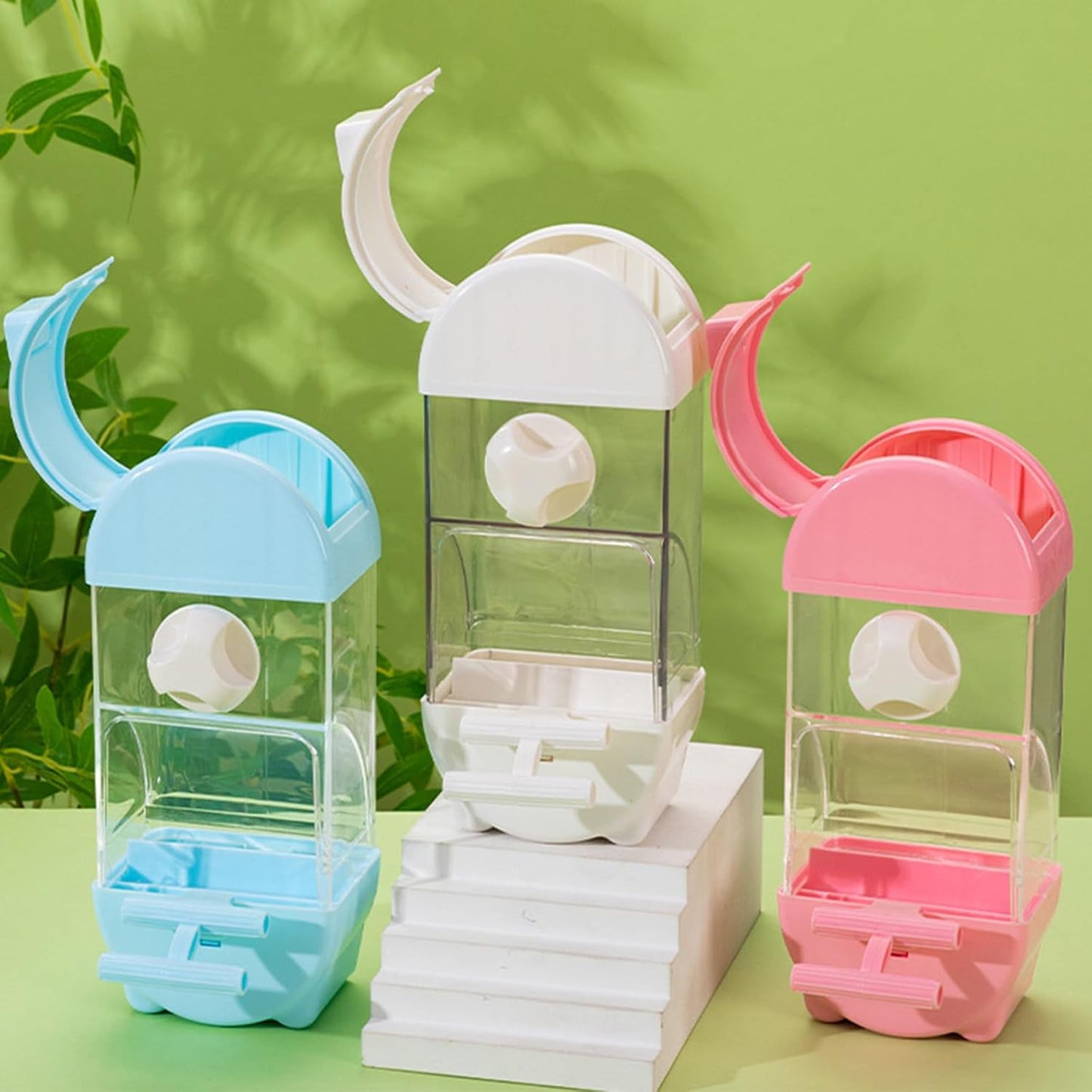 Clear Semi Closed Automatic Bird Feeder Splash Proof Designs Parrot Food Container For Small To Mediums Birds Bird Cage