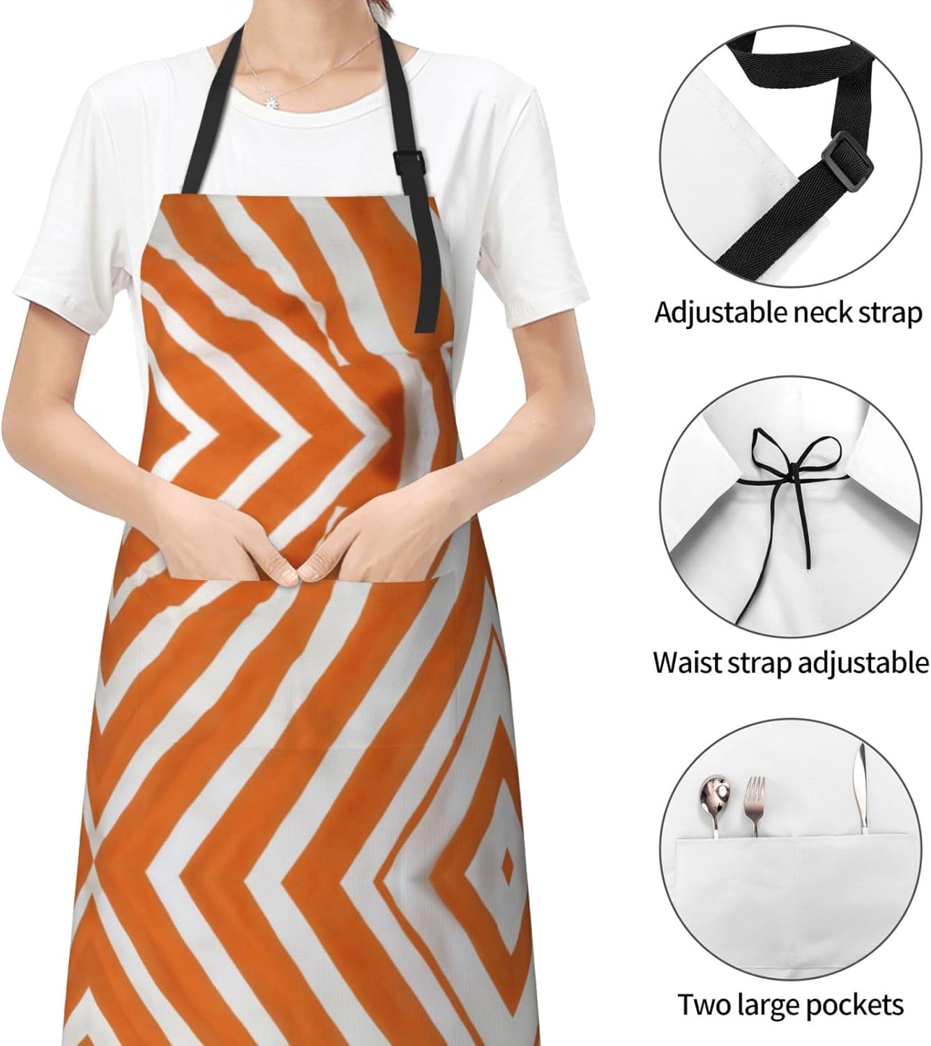 YANYU Orange and White stripe Print 28x33 In Kitchen Apron Stylish Che