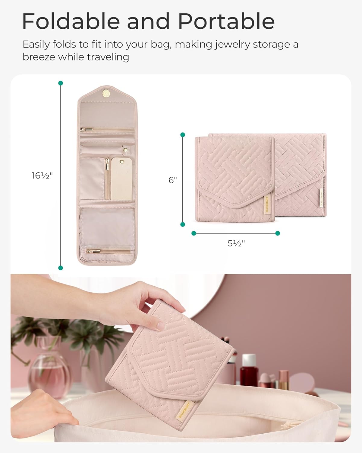 BAGSMART Travel Jewelry Organizer Case Foldable Small Jewelry Roll for