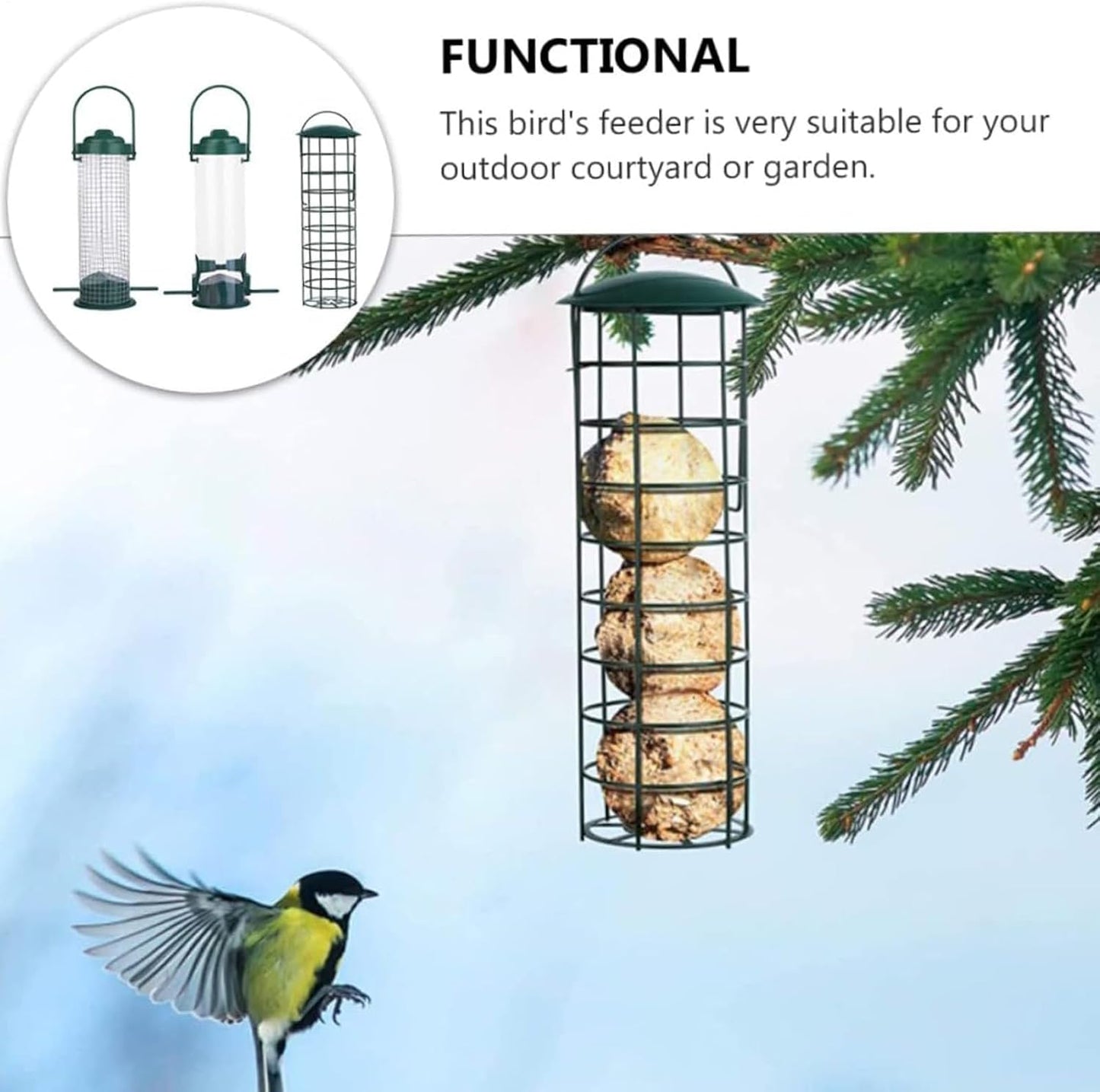 Outdoor Bird Feeder, Metal Weatherproof Set, 3-Piece Garden Feeding Advantage, Powder-Coated Steel Kit, Wild Bird Accessory with Squirrel Guard, Hummingbird Chickadee Finch Feeding for Yard Patio