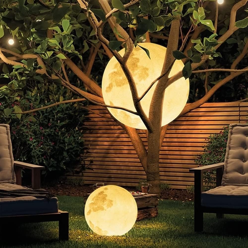 Outdoor Wall Lights LED Moon Floor Lamp, 3D Outdoor Waterproof Moon Decorative Lamp, Rechargeable Dimmable Garden Light Fixture for Dining Atmosphere Light Waterproof Pillar Lamp(Size:50cm)