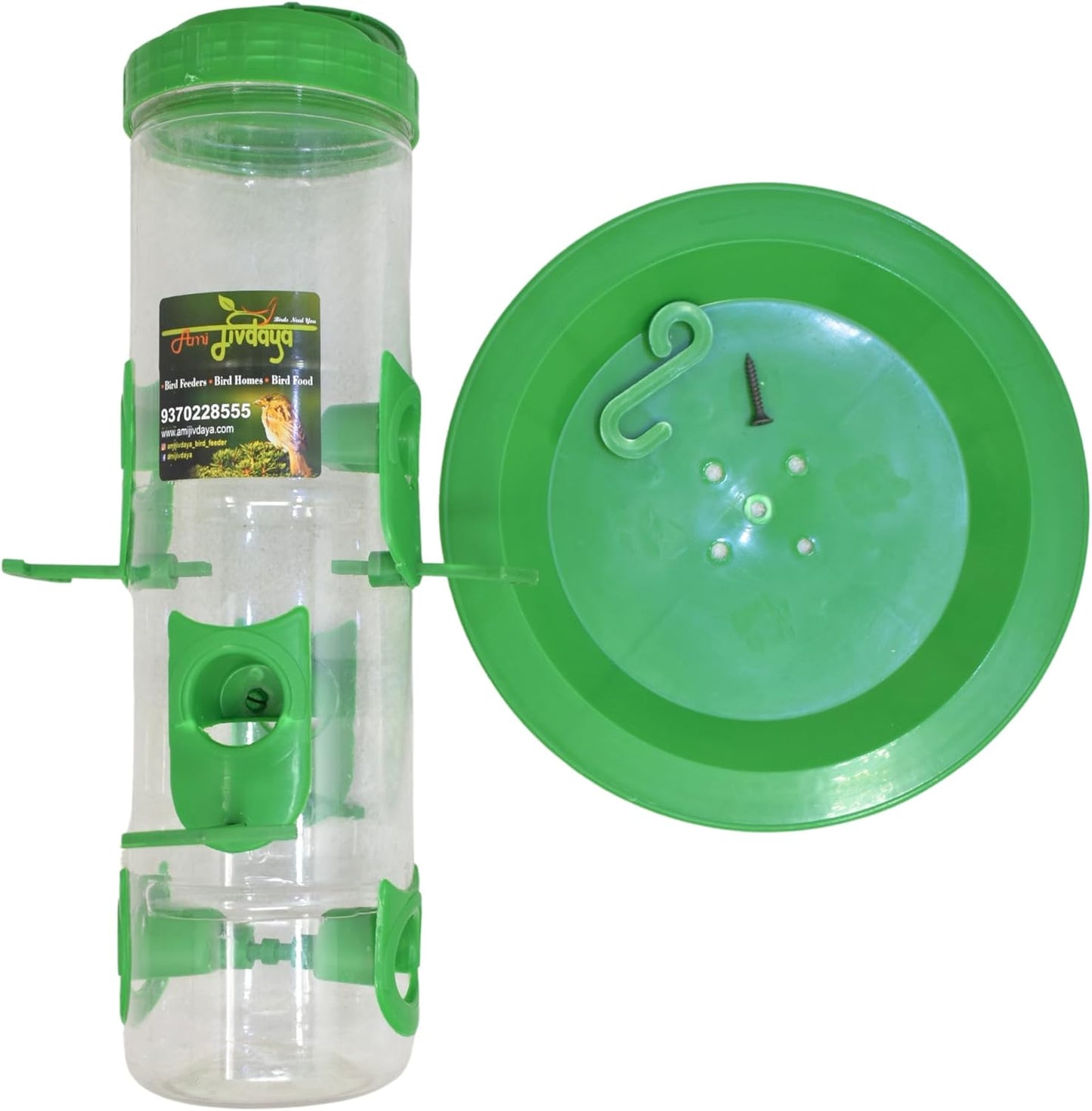 Plastic Large Bird Feeder | 6 Feed Nozzles | 30cm Height | 900gram Bird Food Capacity | Hanging Bird Feeder for Balcony | Bird Food Feeder | Garden Outdoor Hanging Bird Feeder | 2 psc Green