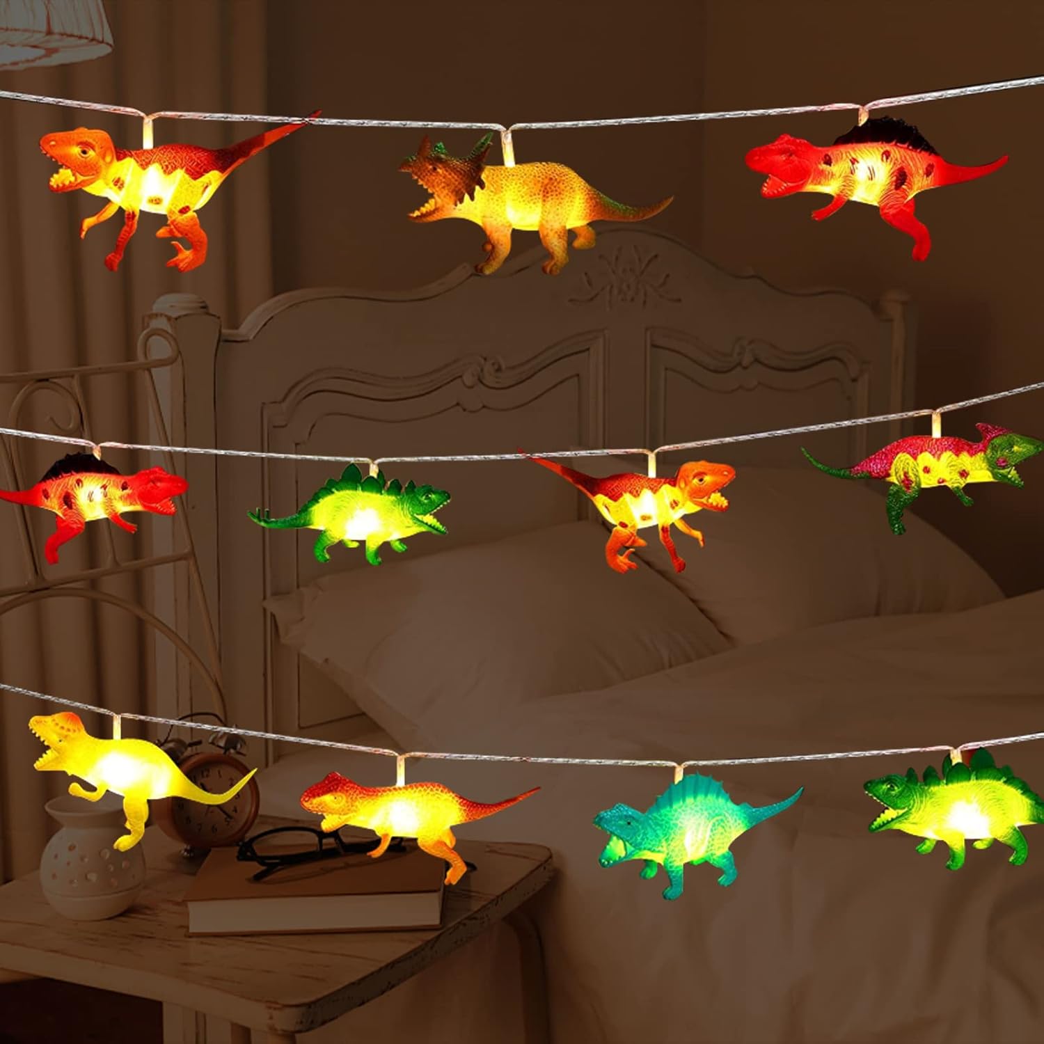 LED Dinosaur String Lights - Battery Operated, Perfect for Boys Room D