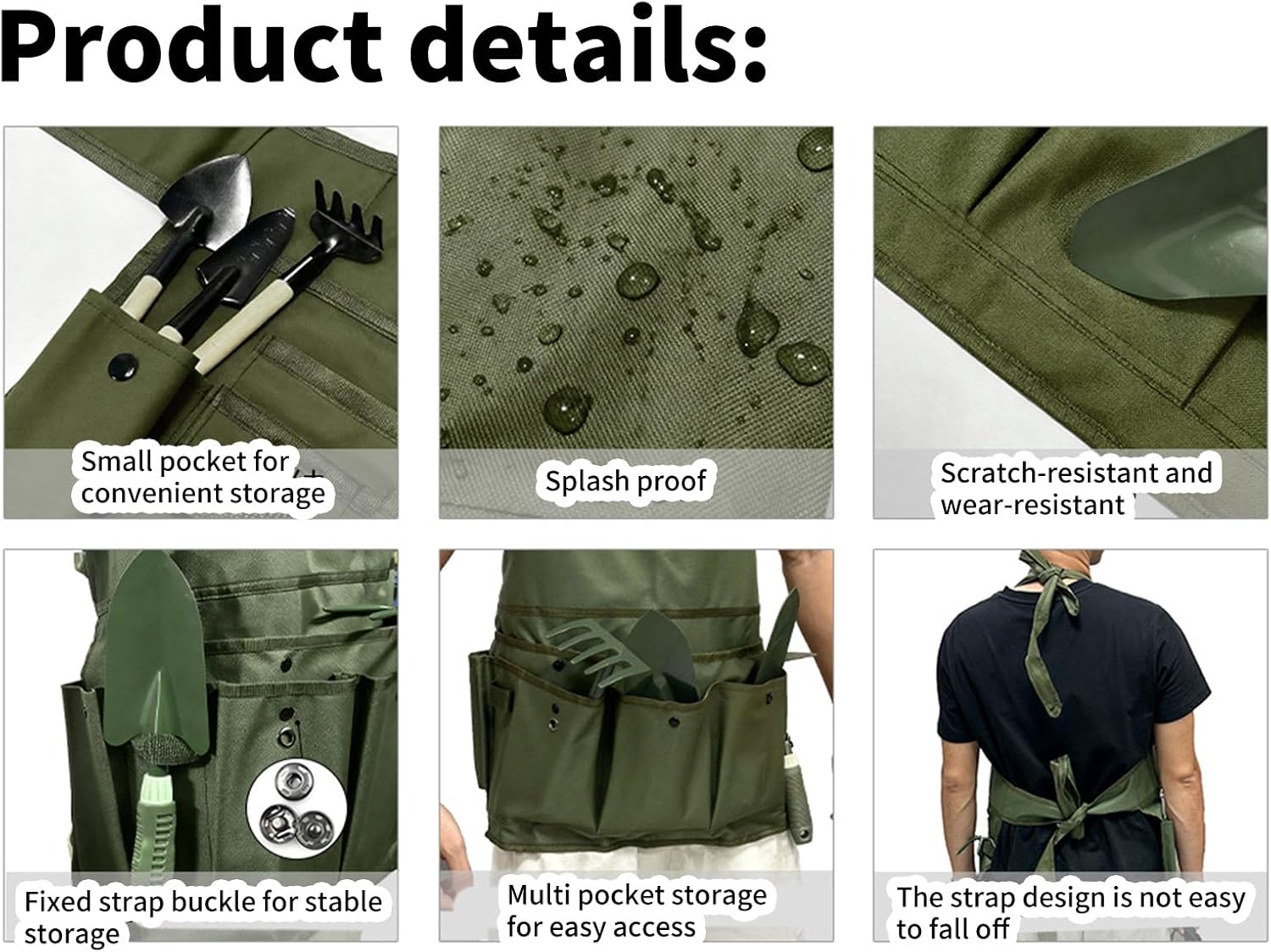 Ergonomic Gardening Work Apron Heavy Duty Multiple Pockets Adjustable 