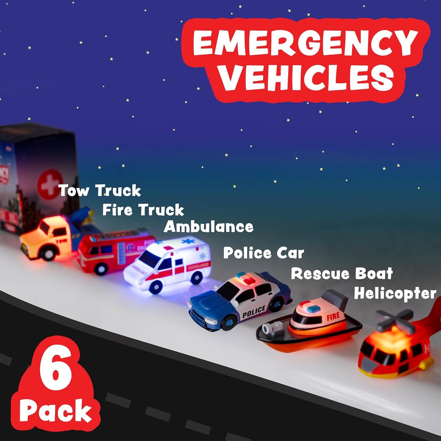 Tub Works® Emergency™ Cars Light Up Bath Toys, 6 Pack | Water-Activate