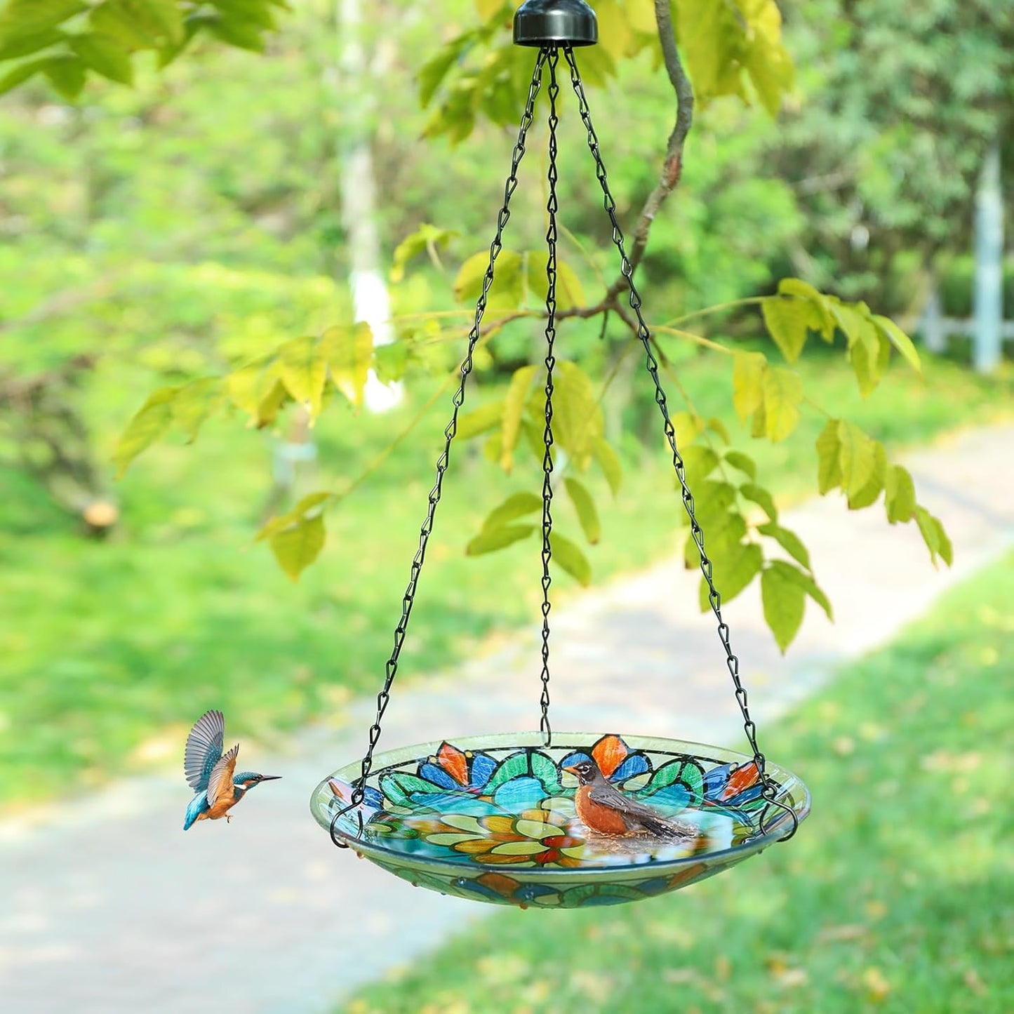 MUMTOP Hanging Bird Bath-Bird Baths for Outdoors - 12 Inch Glass Bird 