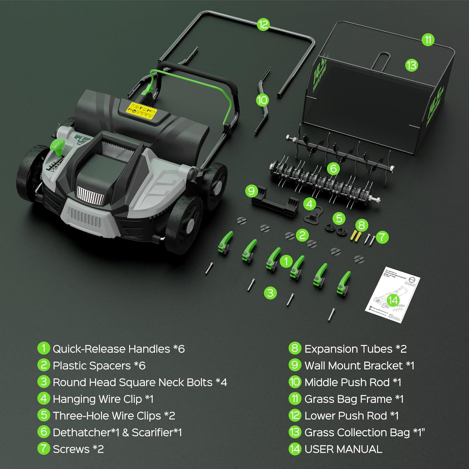 2026 Upgrade 16-Inch 15.5 Amp 2-in-1 Electric Dethatcher and Scarifier