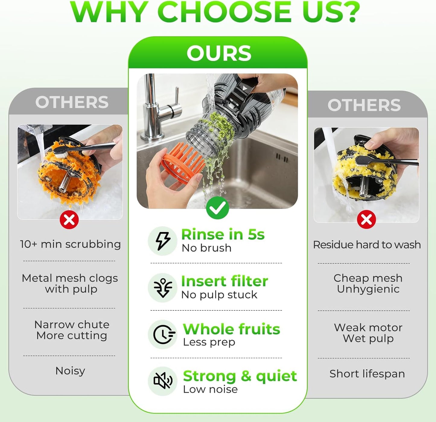 Juicer Machines with 5.8" Large Feed Chute, Slow Masticating Cold Press Juicer for Whole Fruits & Vegetables, Easy to Clean Design, High Juice Yield Home Juicer for Daily Wellness
