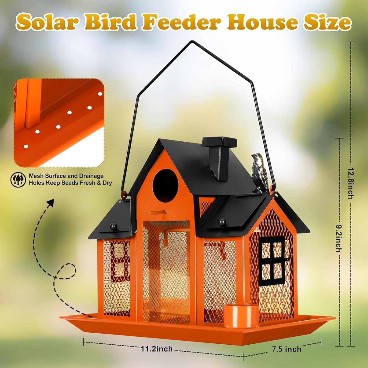 Solar Bird Feeders House for Outside Hanging, Metal Wild Bird Feeder f