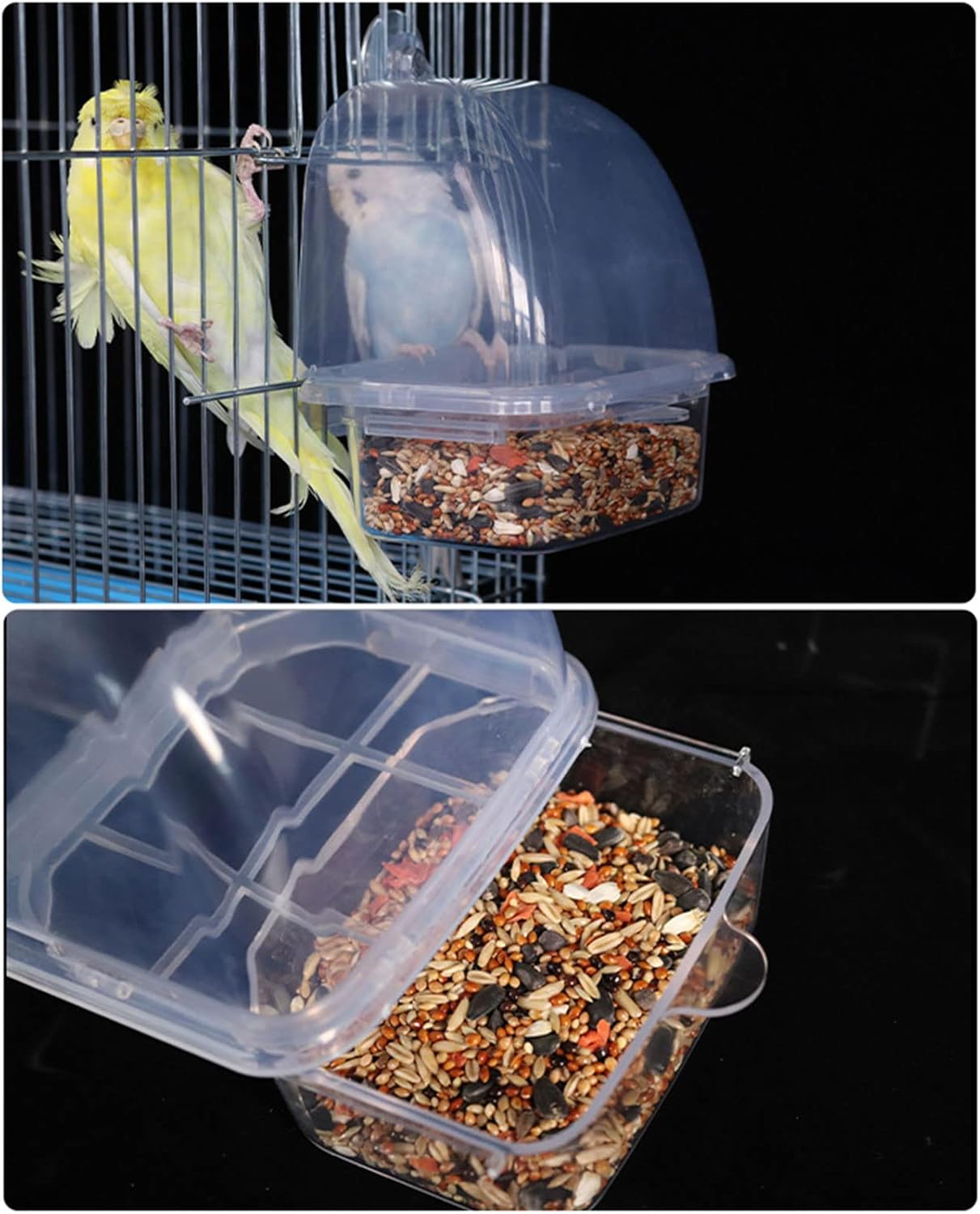 2xClear Bird Supplies Bird Cage Feeder Plastic Easy to Install Use and Clean Plastic Bird Gift Parrots Feeders for Cage