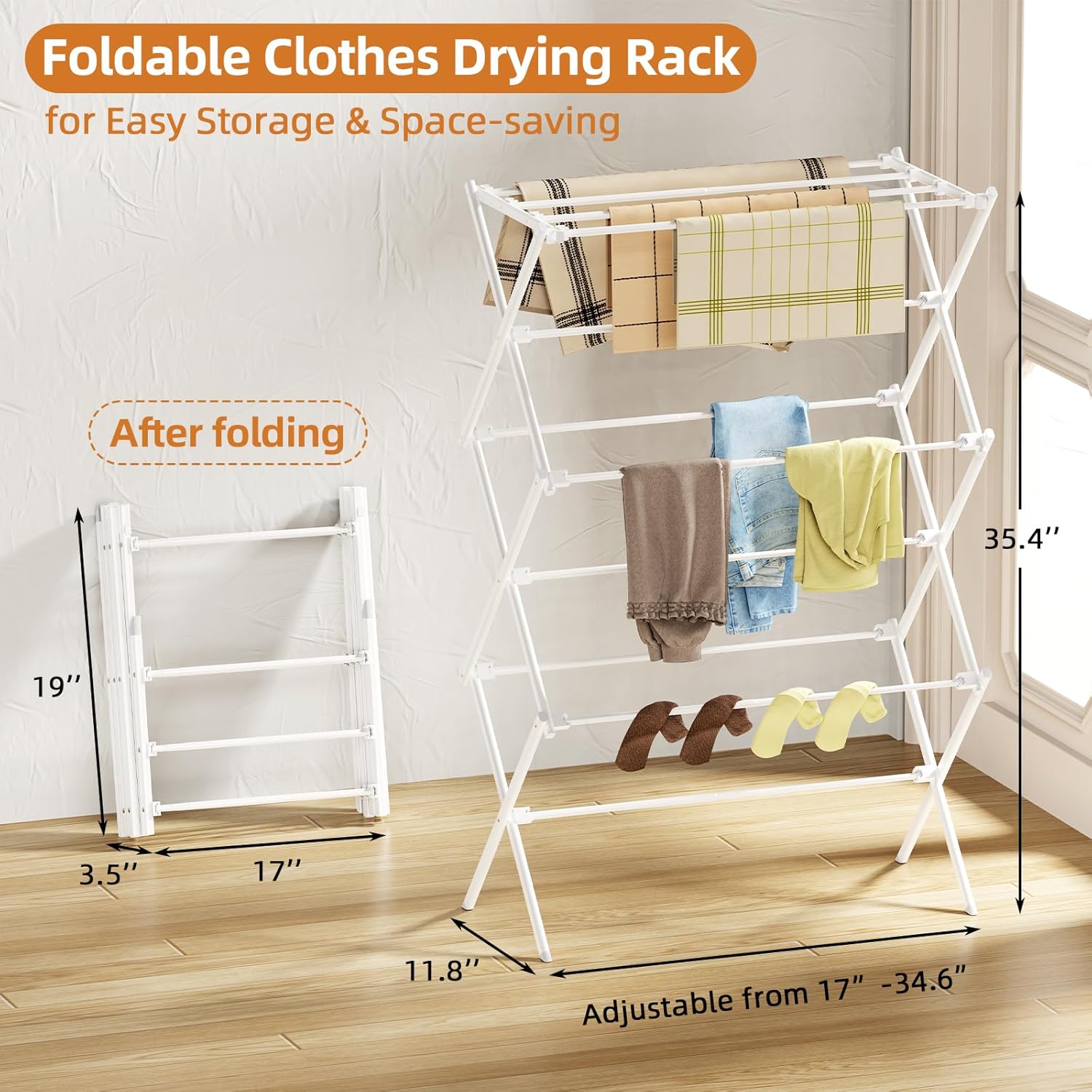 Drying Rack Clothing, 3-Tier Clothes Drying Rack Foldable, Antirust La