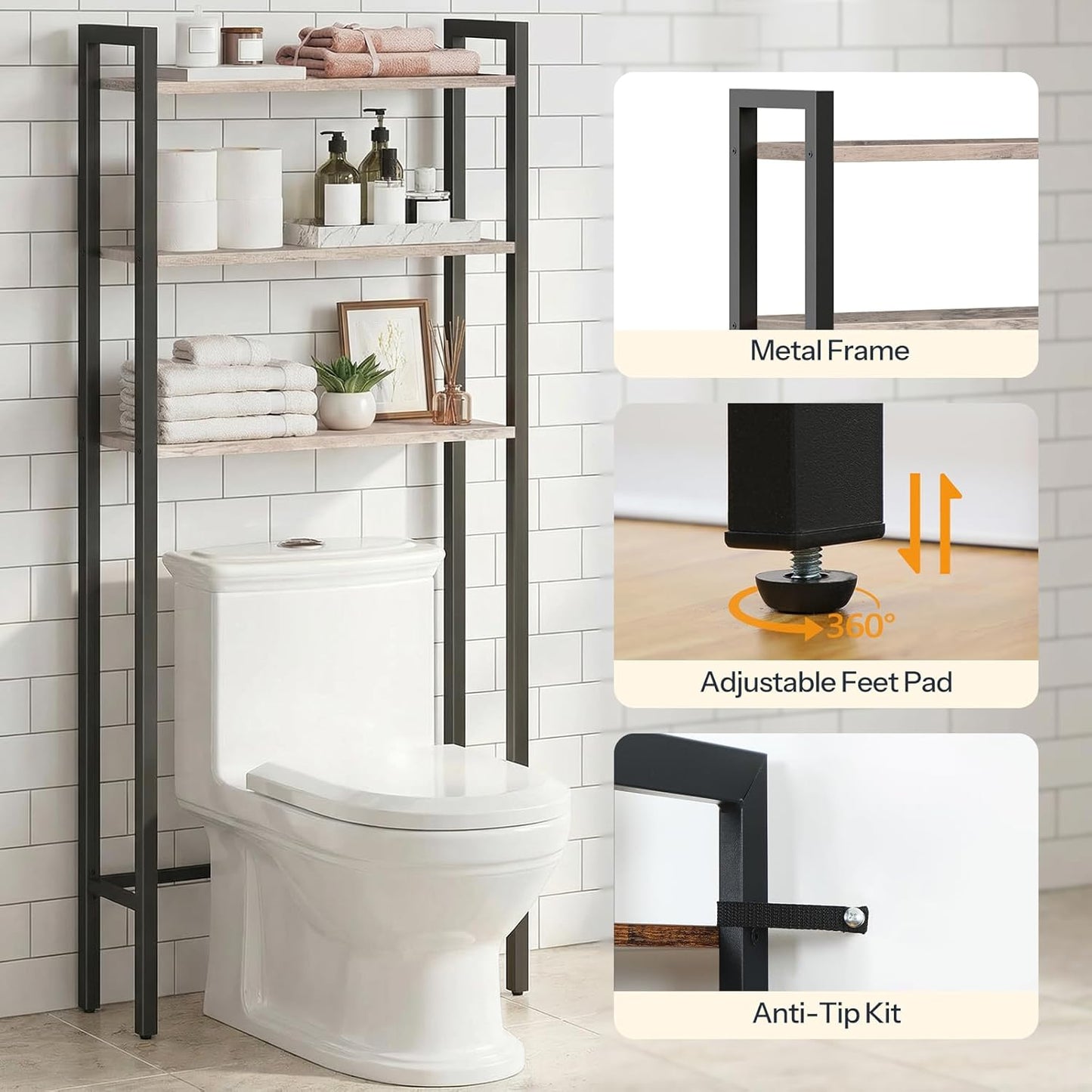 HOOBRO Over The Toilet Storage, 3-Tier Bathroom Organizer Shelf Over T