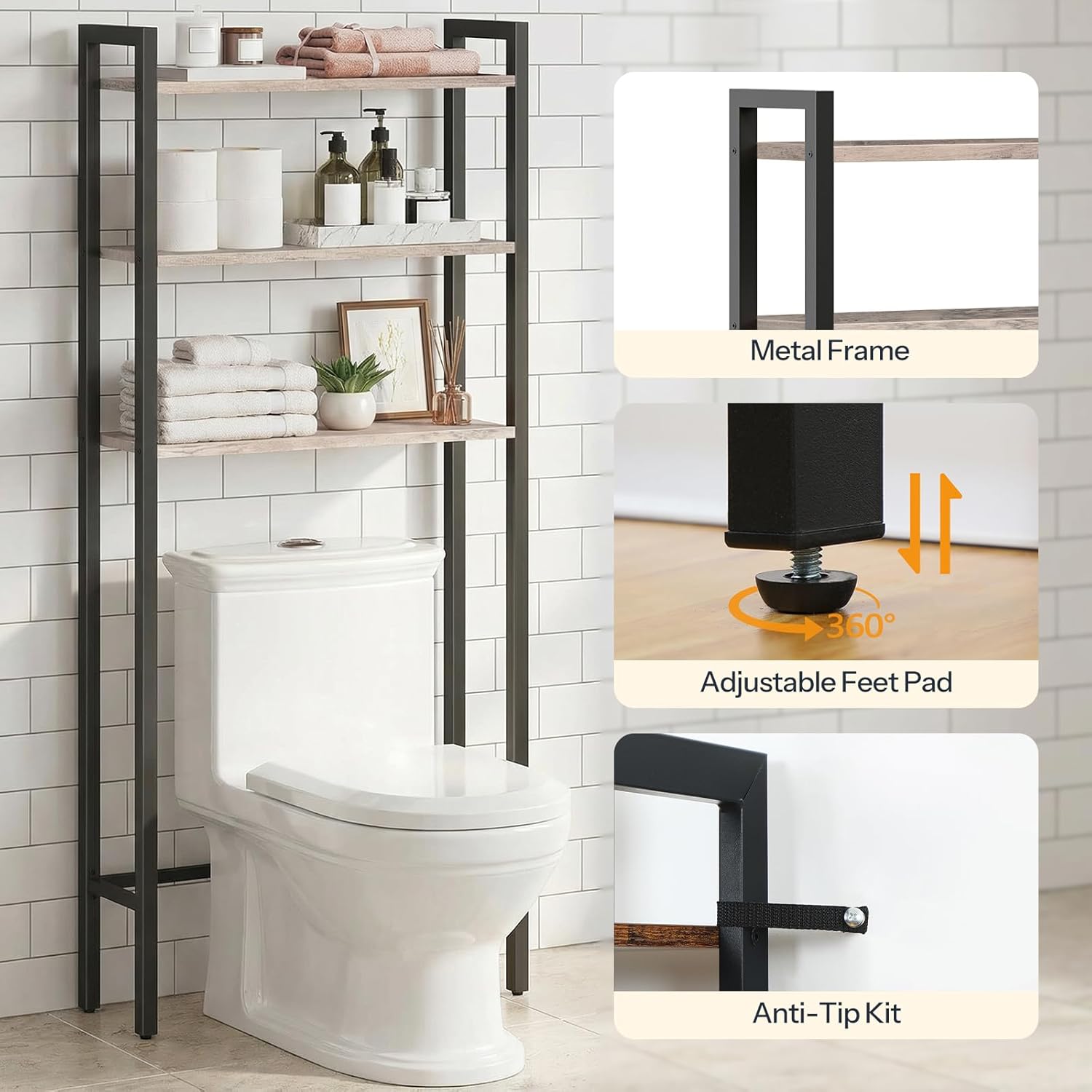 HOOBRO Over The Toilet Storage, 3-Tier Bathroom Organizer Shelf Over T