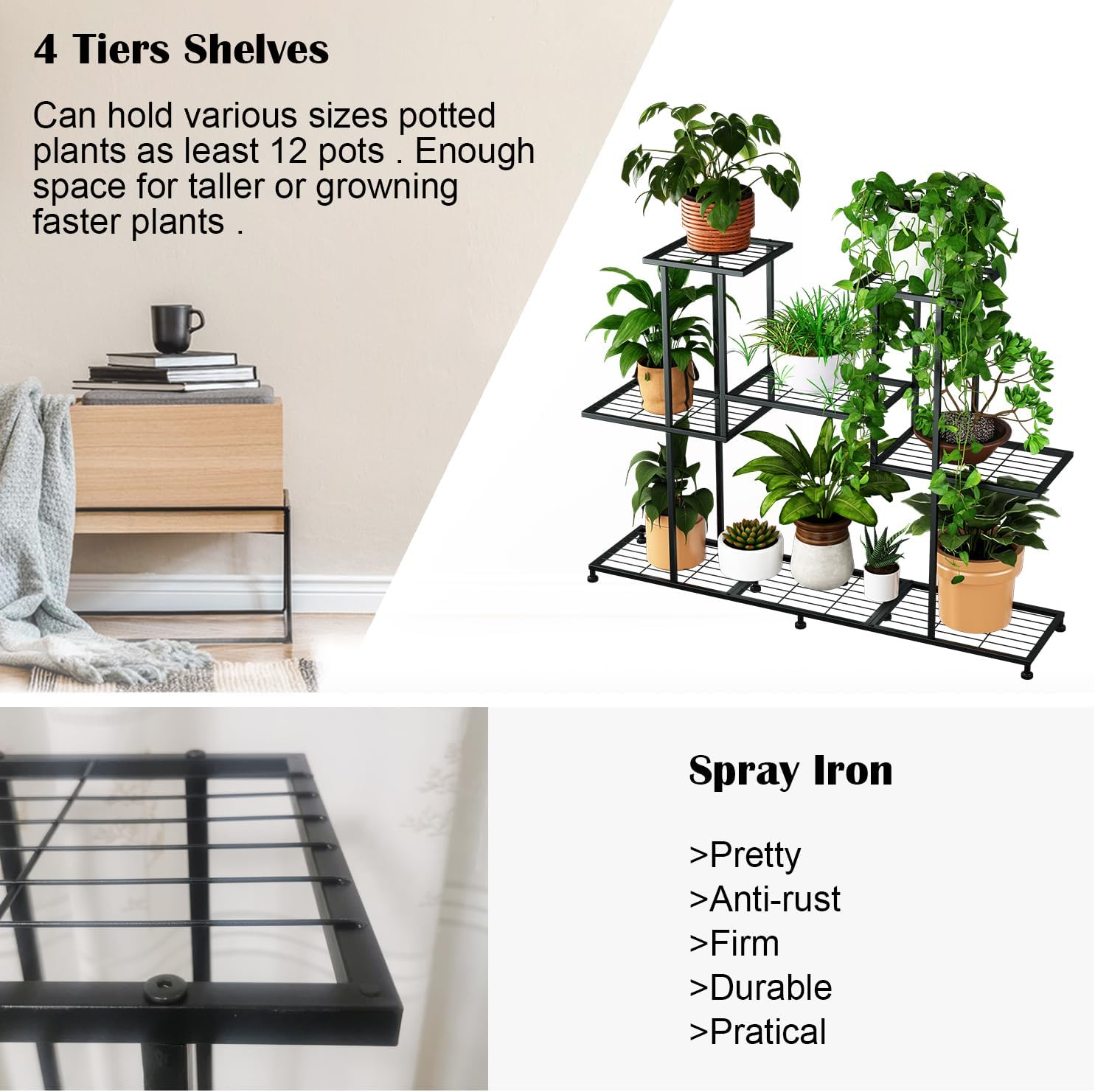 Twhep Metal Plant Stand, 5 Tiers Multifunctional Plant Stands for Indo