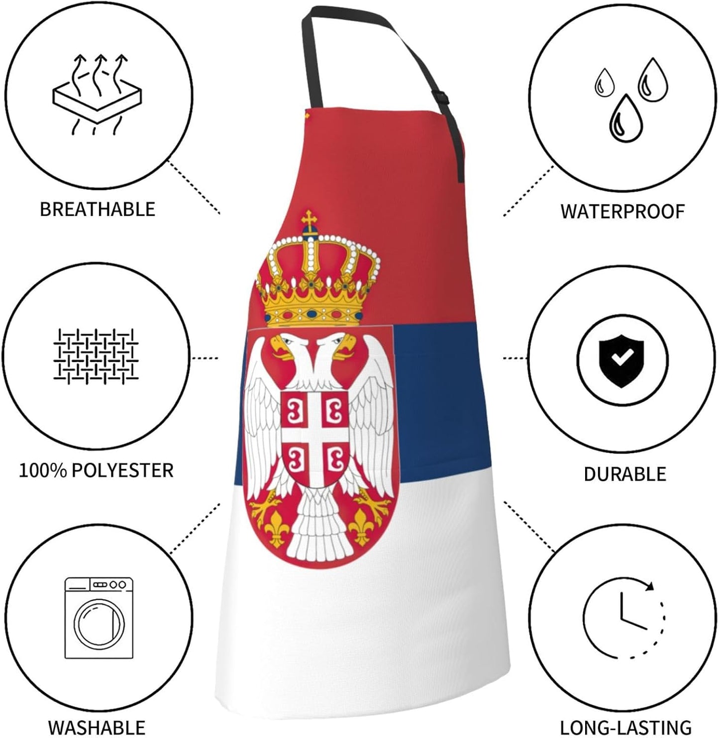 Flag of Serbia print Waterproof chef's apron with pocket apron for kitchen cooking baking barbecue and gardening