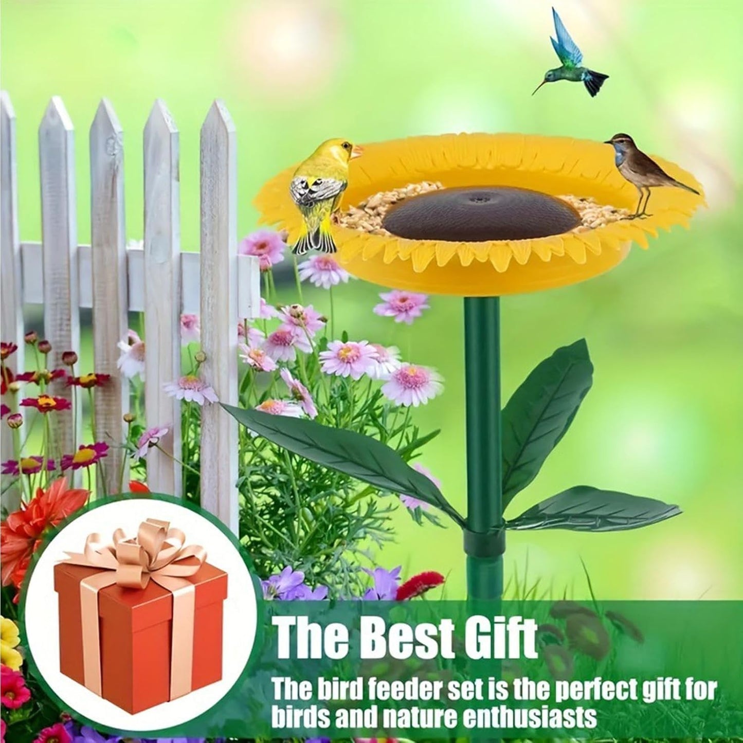 Sunflower Bird Feeders Outdoor, Standing Flower Dish Birds Feeding, Garden Feeder Baths for Wild Birds, Sunflower Tray Stake for Garden Decoration