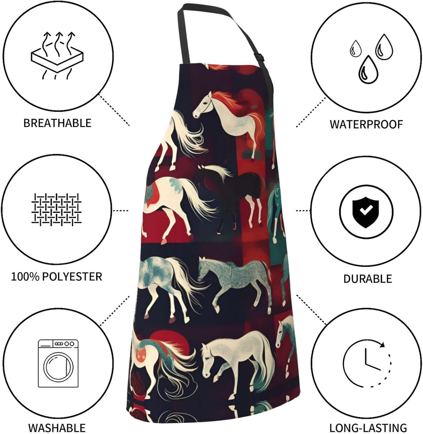 Various Kinds of Horses print Waterproof chef's apron with pocket apron for kitchen cooking baking barbecue and gardening