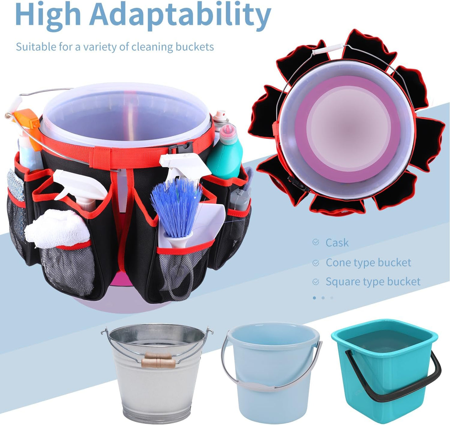 Bucket Cleaning Tool Organizer,Wash Tool Caddy 5-Gallon Organizer,5 Gallon Bucket Holder Cleaning Supplies for Housekeeping