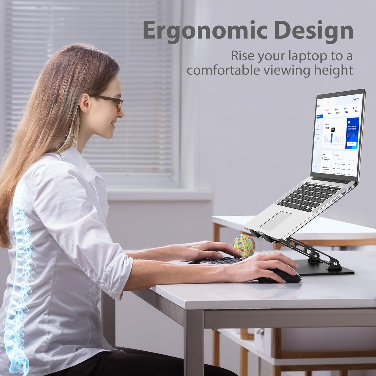 Adjustable Laptop Stand for Desk, Metal Foldable Laptop Riser Holder, 