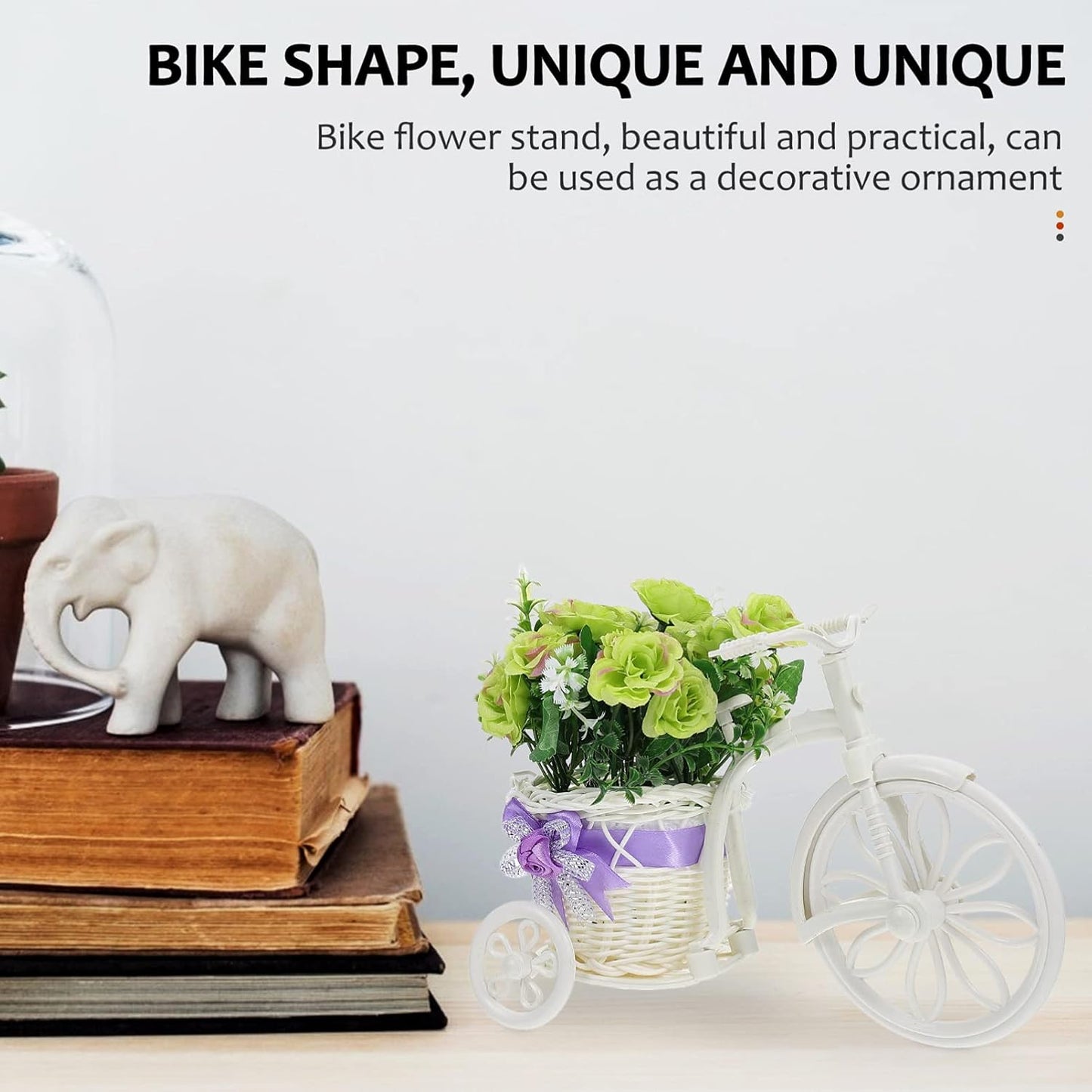 DOITOOL Summer Decorations for Home Indoor Bike Flower Holder Small Shelf Bracket Artificial Flower Arrangements Desktop Plant Stand Bike Display Rack