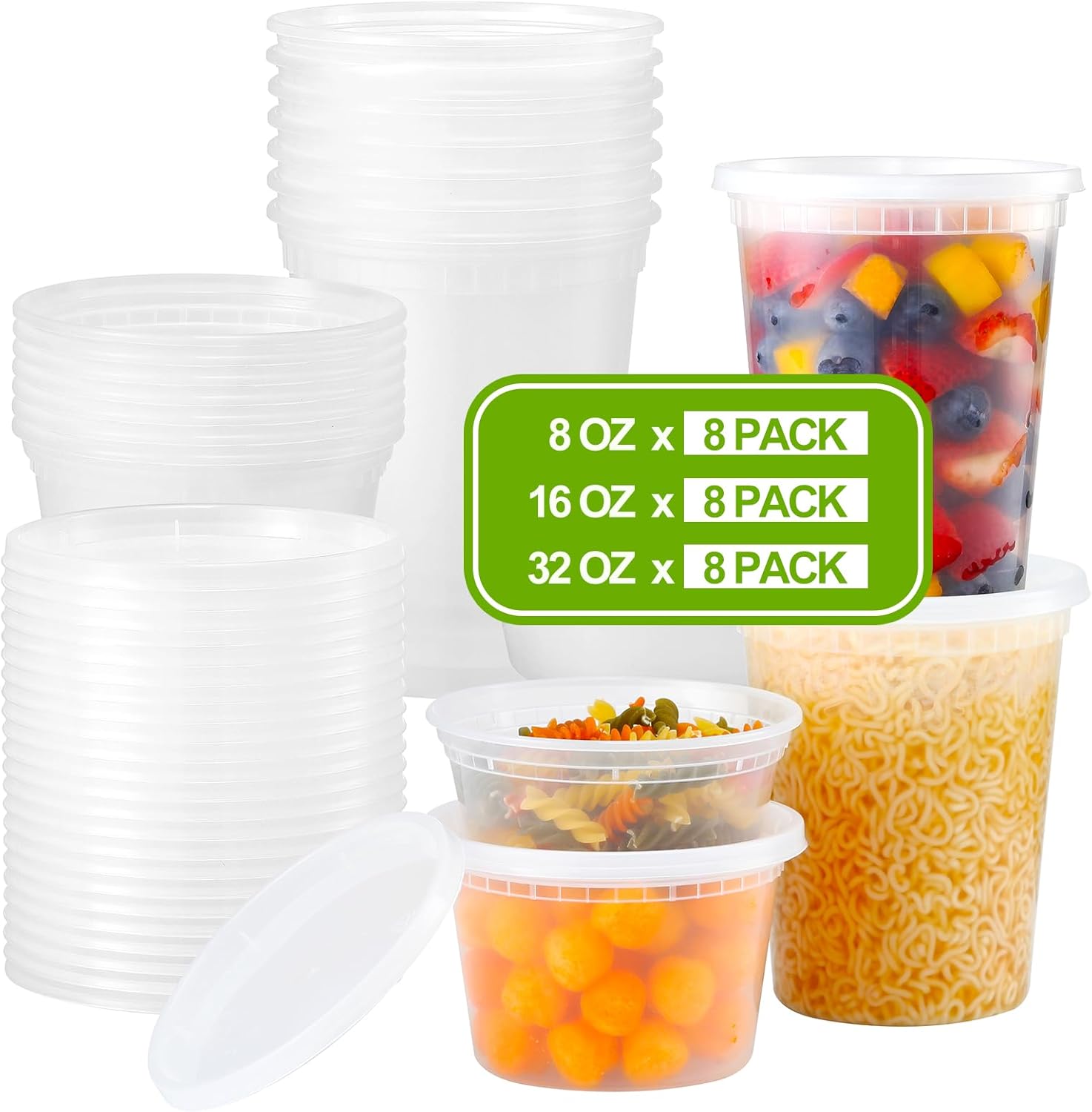 AOZITA 24 Sets Plastic Deli Food Containers With Lids, 8 oz 16oz 32oz 