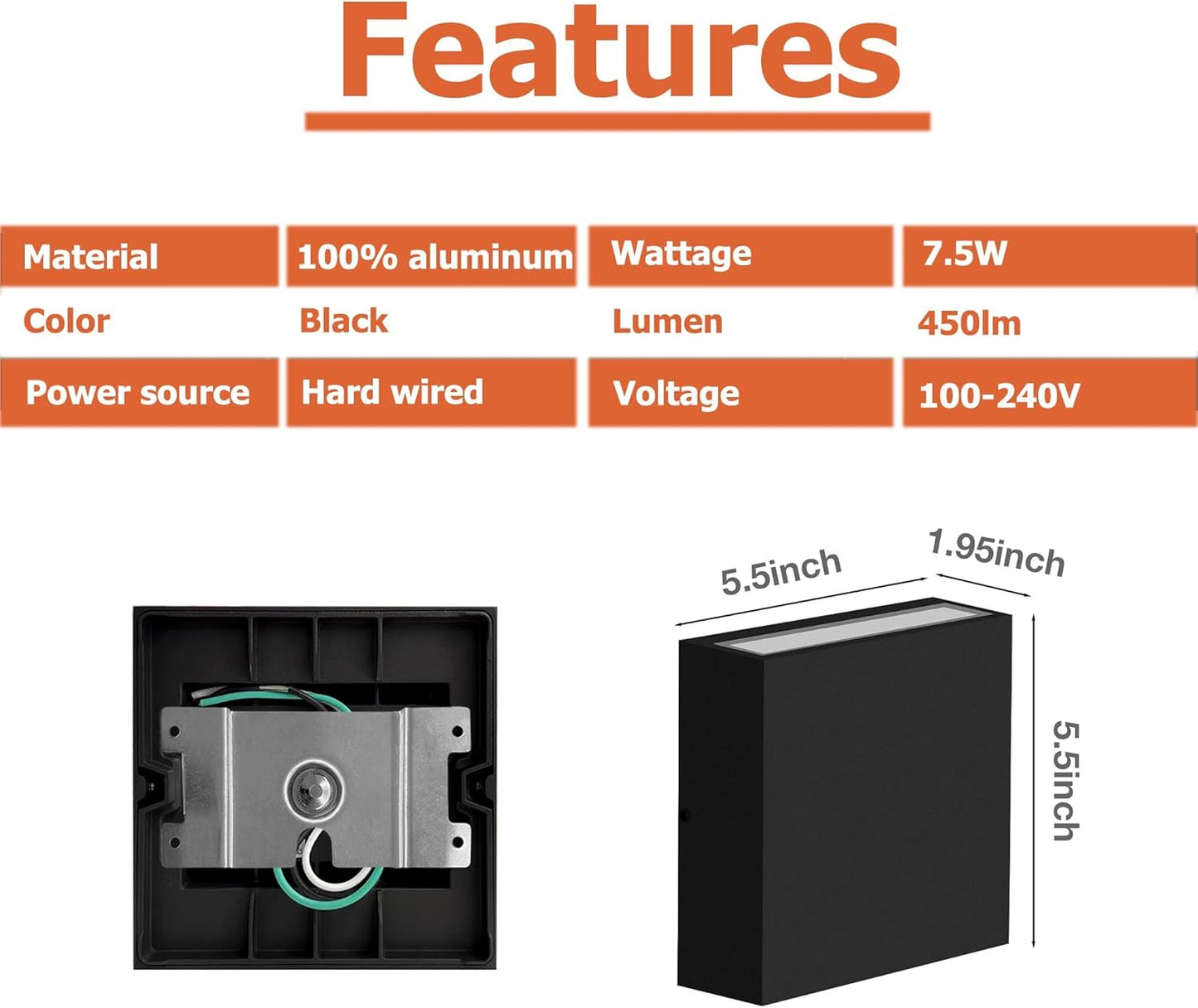 Modern Outdoor Wall Light, Up Down LED Sconce in Black Aluminum, Water