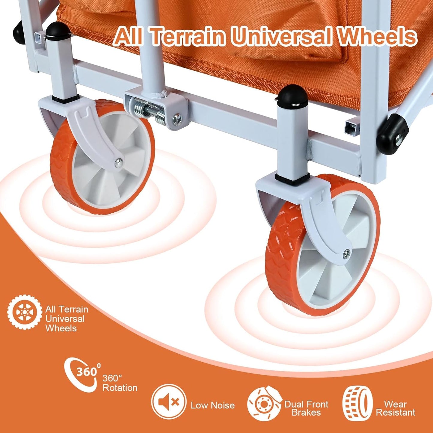 Foldable Wagons Carts with Wheels - Portable Collapsible Heavy Duty Beach Wagon, Large Capacity and Utility Lightweight Wagon Cart for Outdoor Garden Camping Groceries Shopping Picnic Sport (Orange)