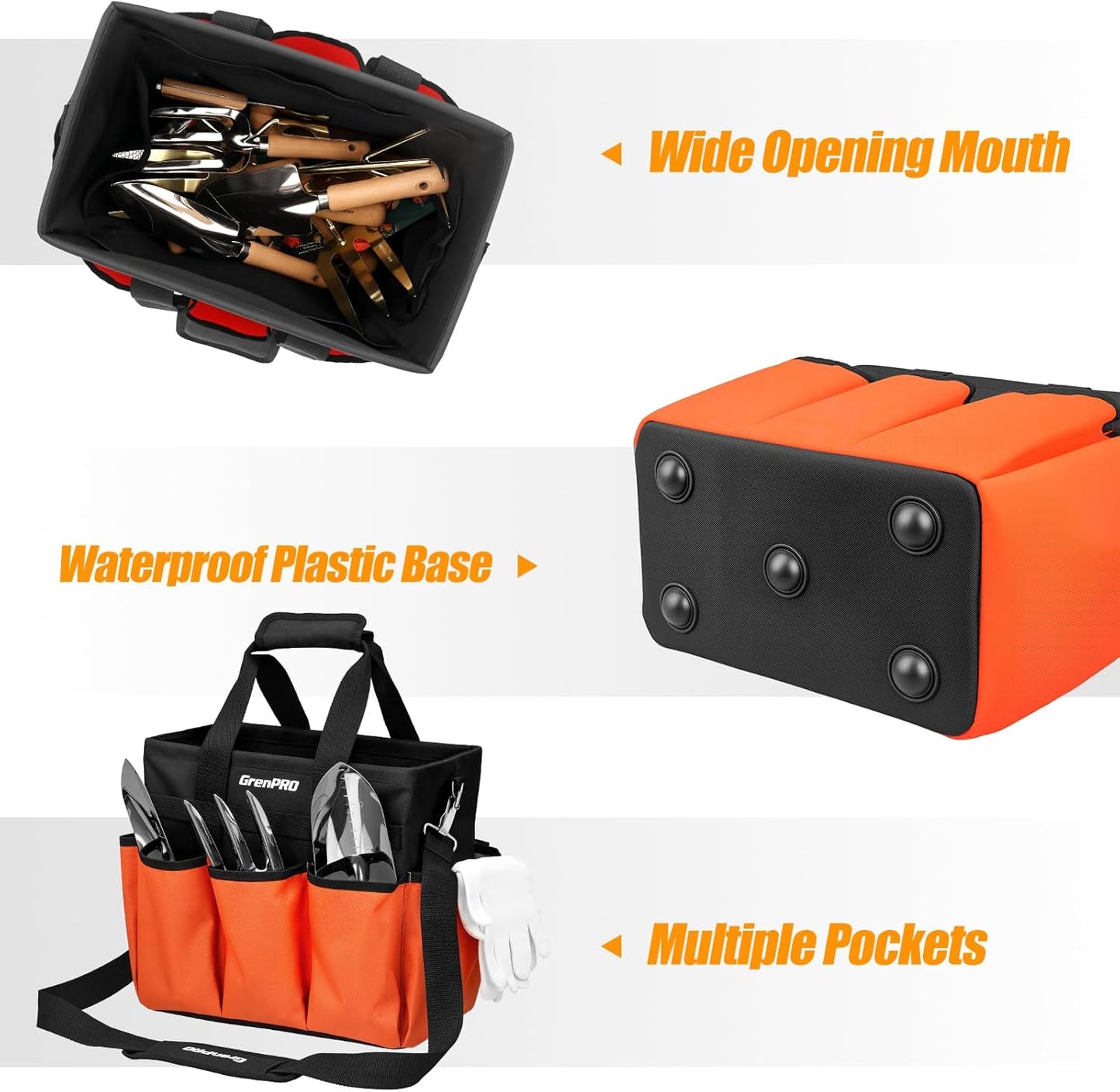 Garden Tool Bag Organizer, Heavy Duty Gardening Tote Toolbox with 10 P