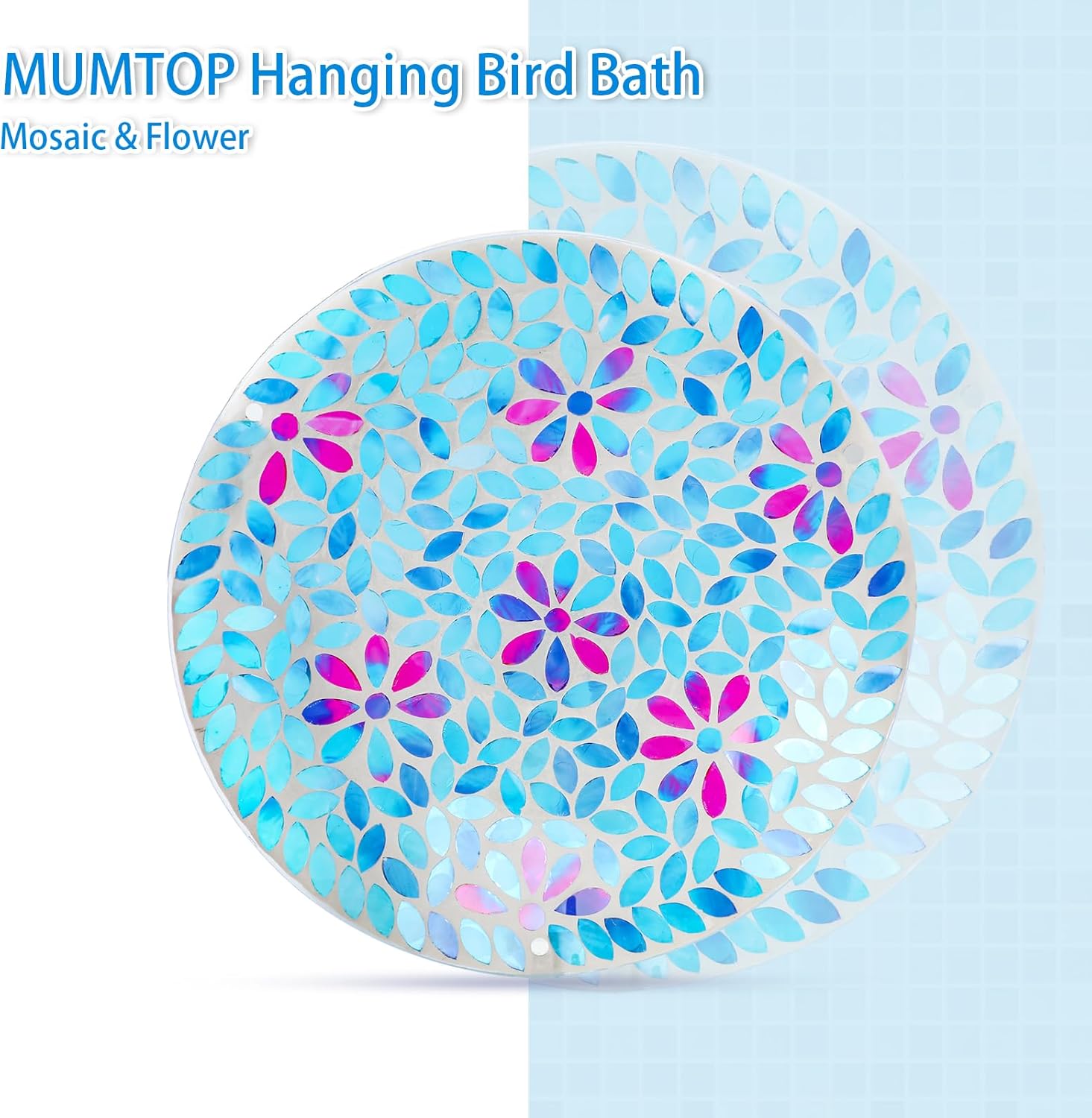 MUMTOP Mosaic Hanging Bird Bath-Bird Baths for Outdoors - 12 Inch Glas
