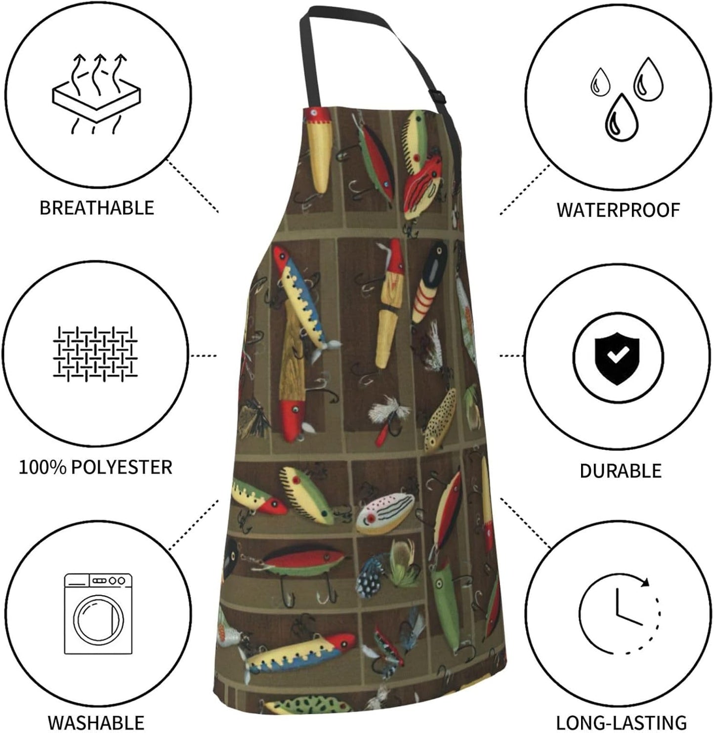 Fishing Lure Style print Waterproof apron with pocket adjustable cooking apron for adult kitchen bibs to bake