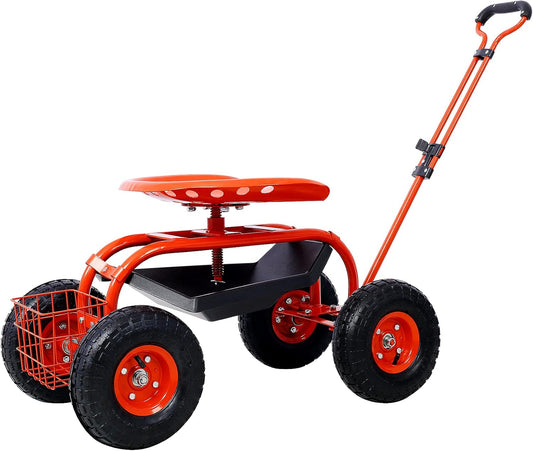 Rolling Garden Cart with 4 Wheels Tool Tray Basket Adjustable Height 3