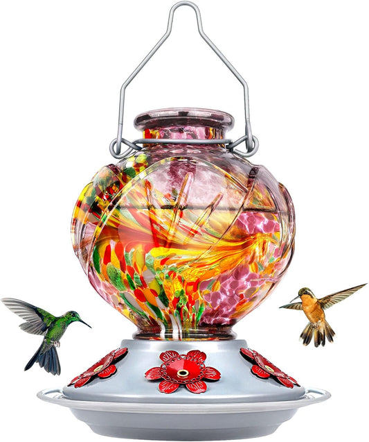 BOLITE Hummingbird Feeder, Hand Blown Glass Hummingbird Feeders for Ou