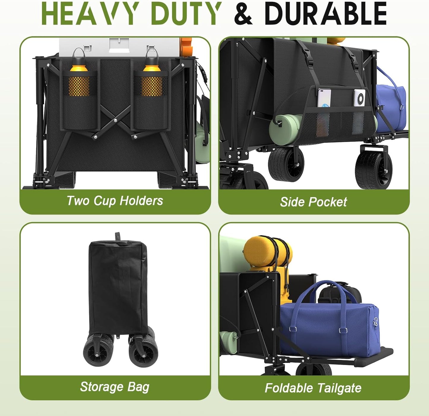 ZENPETIO 49" Collapsible Wagons Carts Foldable with Tailgate, 300L Hea