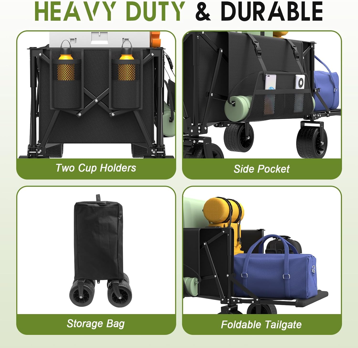 ZENPETIO 49" Collapsible Wagons Carts Foldable with Tailgate, 300L Hea