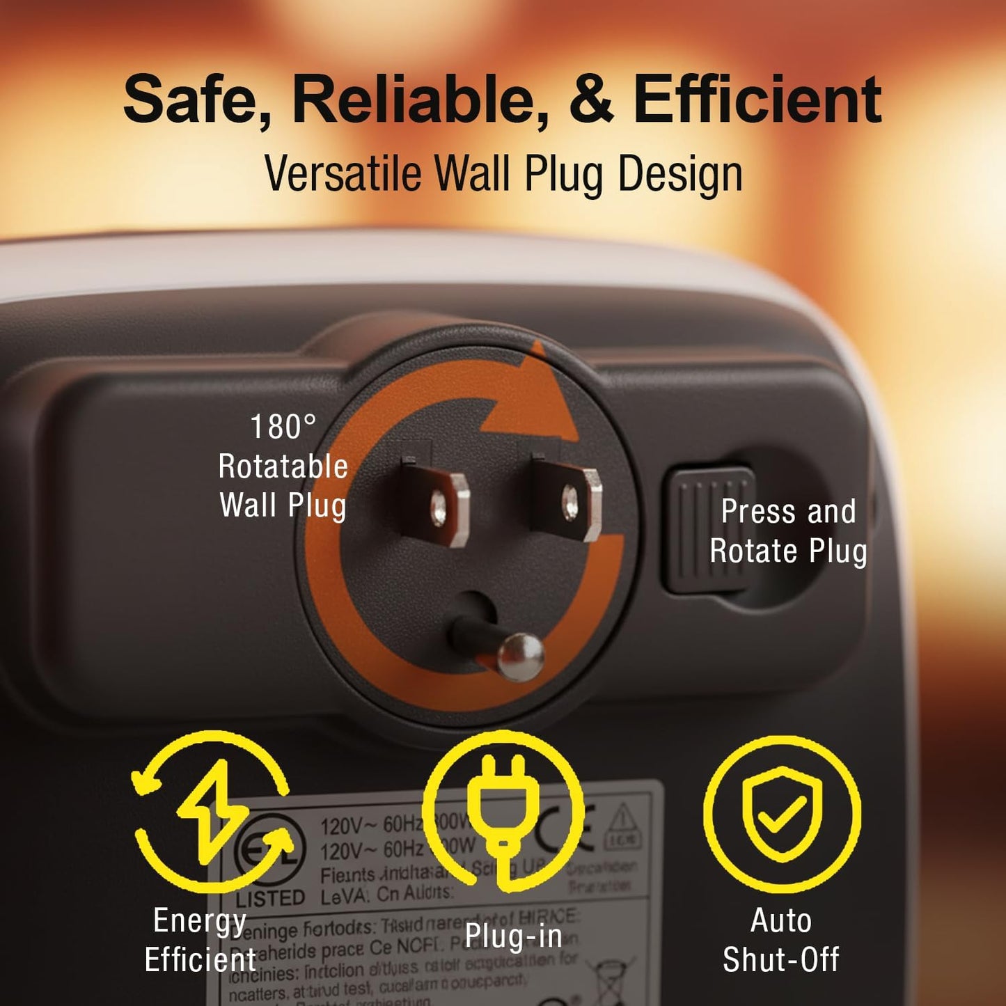 Ontel Handy Heater Turbo Wall Outlet Plug In Heater – Portable Indoor Ceramic Space Heater w/Adjustable Thermostat, 12-Hour Timer, Auto Shut Off, Quiet – Plug In Wall for Office, Bedroom, Camping