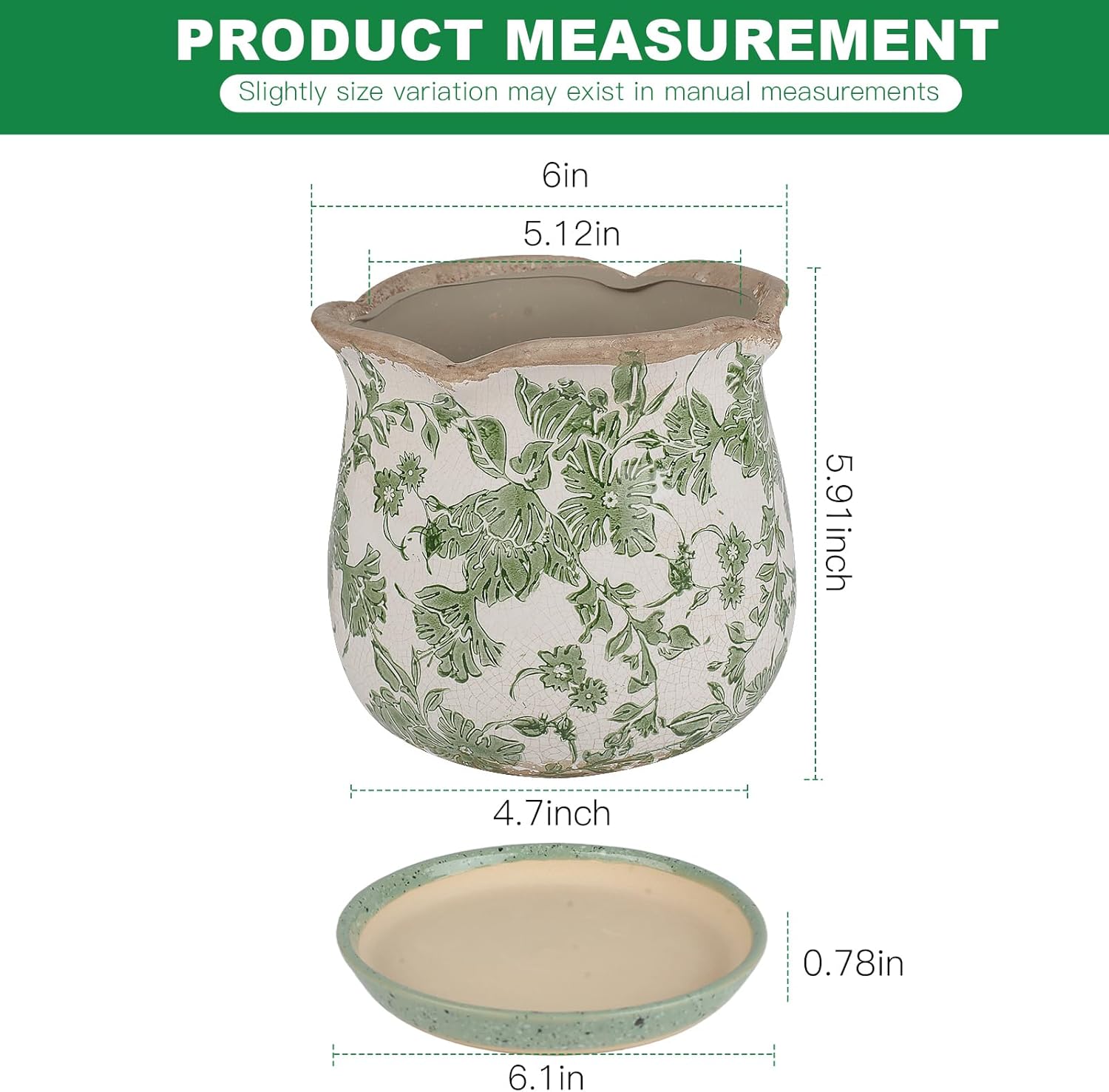 Ceramic-Planters-for-Indoor-Plants with Saucer, 6 inch Vintage Ice Cra