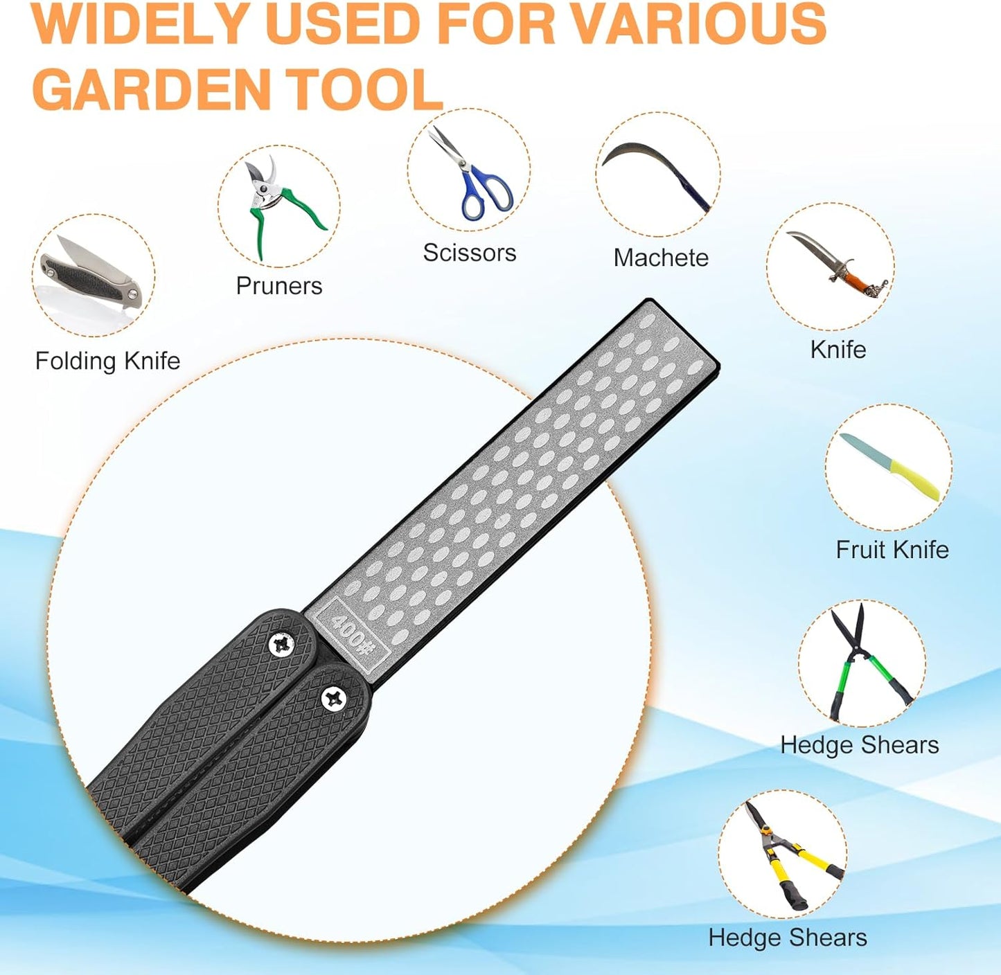 3PCS Garden Tool Sharpener, 2PCS Double-Sided Diamond Garden Tool Sharpener/ 1PCS Retractable Sharpening Rod for Gardening Pruner (Black)