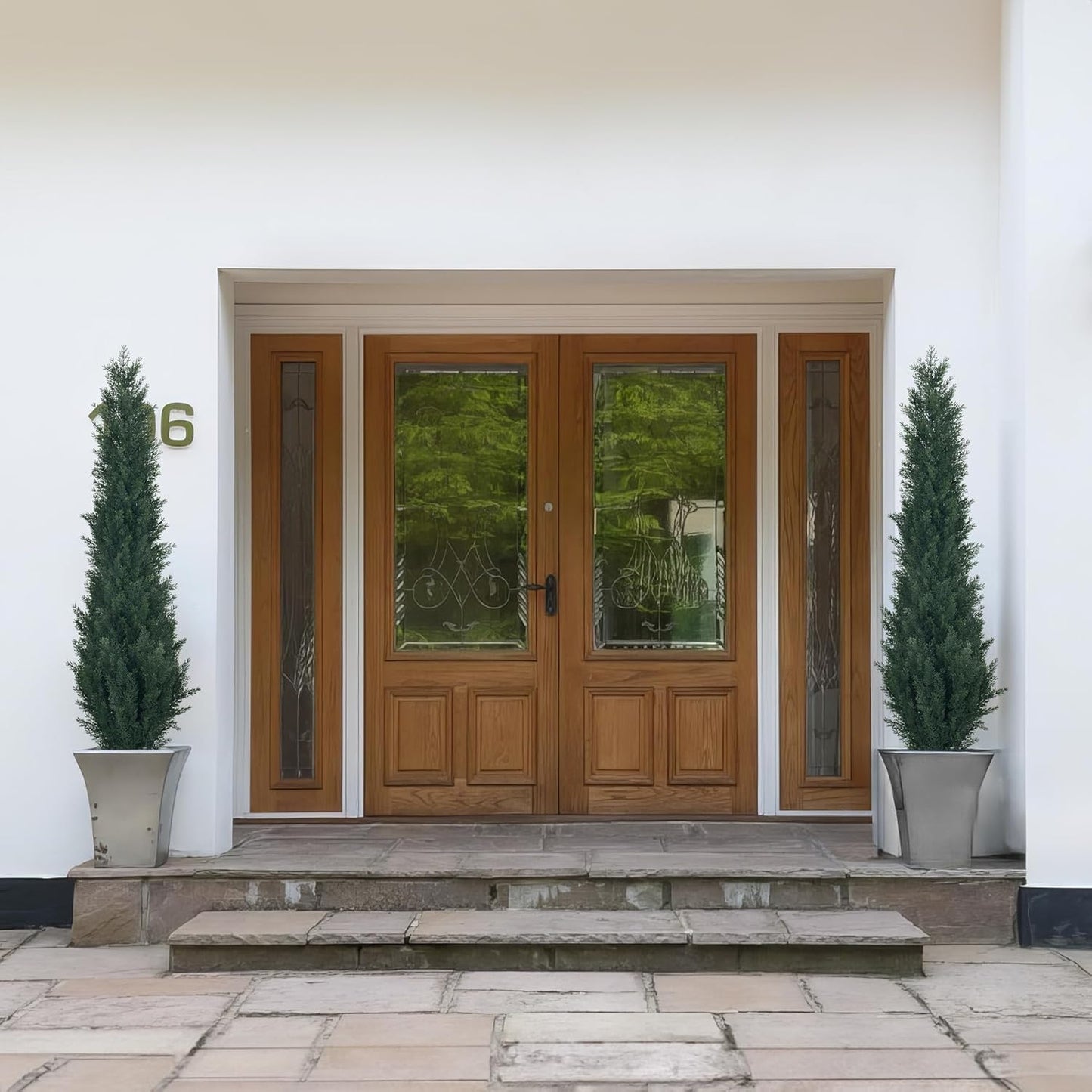 4ft Artificial Cedar Topiary Trees - Fake Boxwood Topiary Cypress Trees Potted Plants, Artificial Plants Shrubs for Home Indoor Outdoor Garden Porch Decor