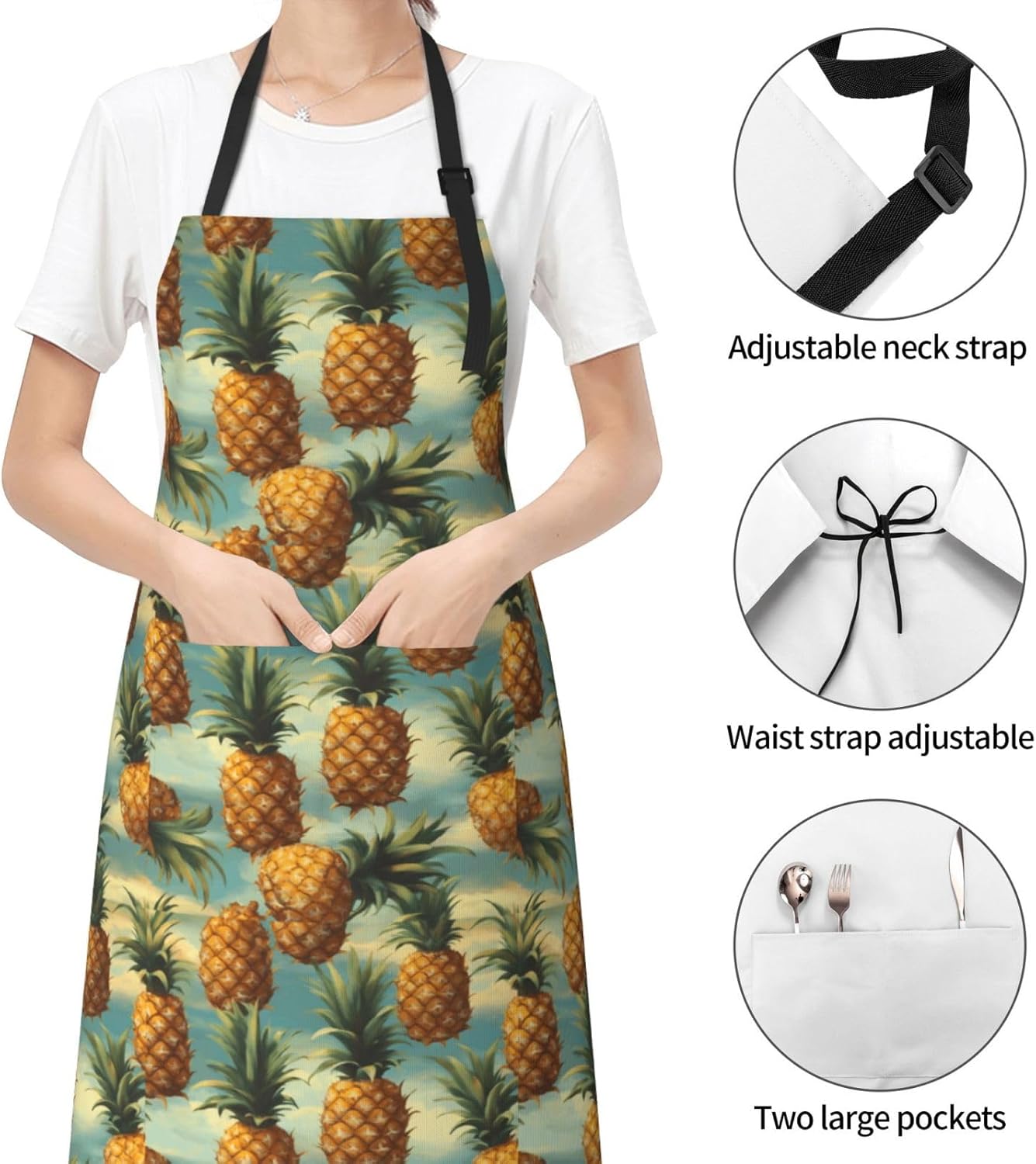 YANYU Summer Pineapple Print 28x33 In Kitchen Apron Stylish Chef Apron with Pockets for Cooking Baking Painting