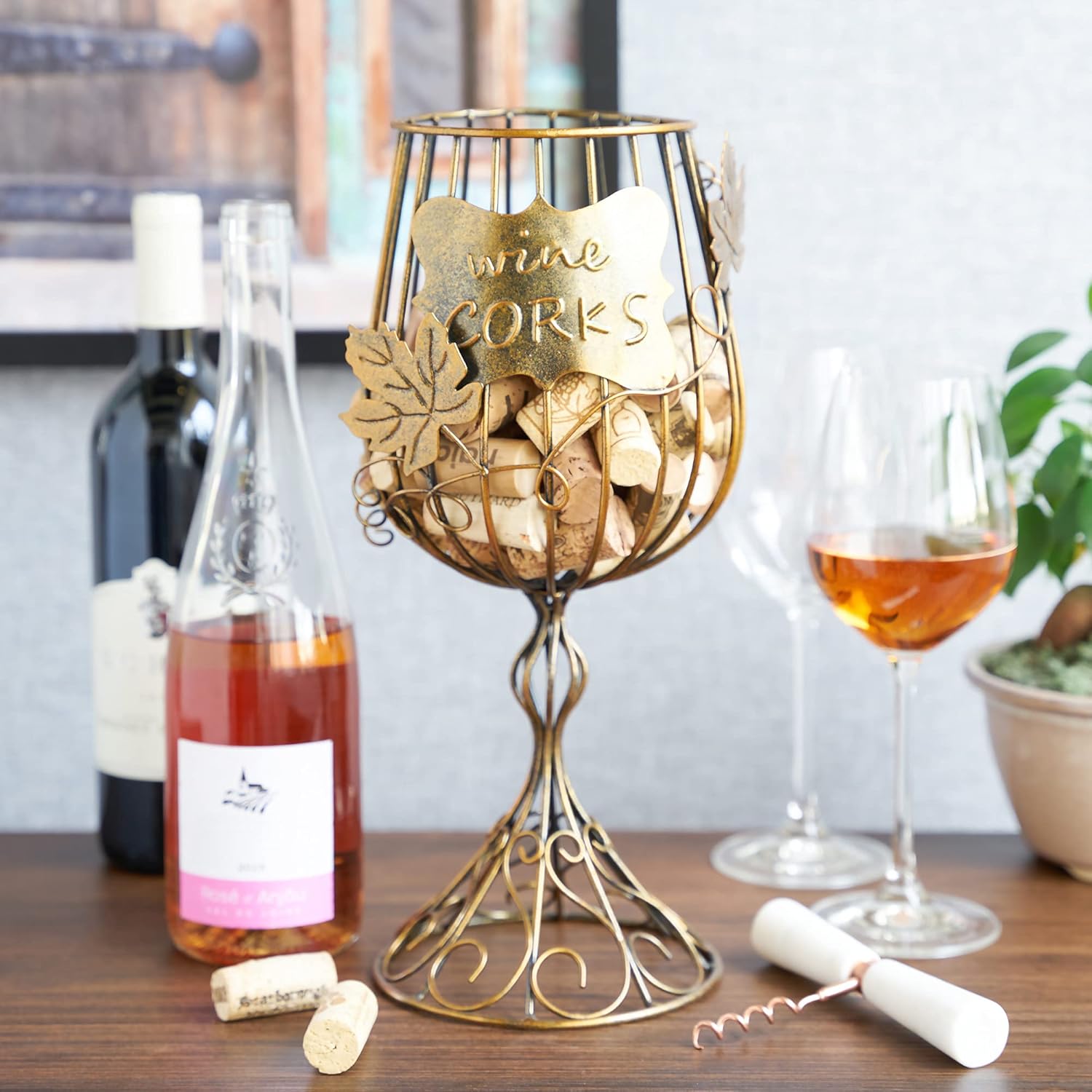 True Wine Glass Cork Holder, Decorative Wine Cork Storage and Decor, S