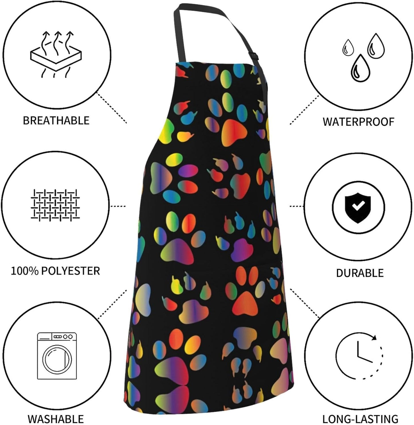colorful dog paw Print 28x33 In Adult Kitchen Apron with Pockets Versatile Chef Smock for Cooking Baking