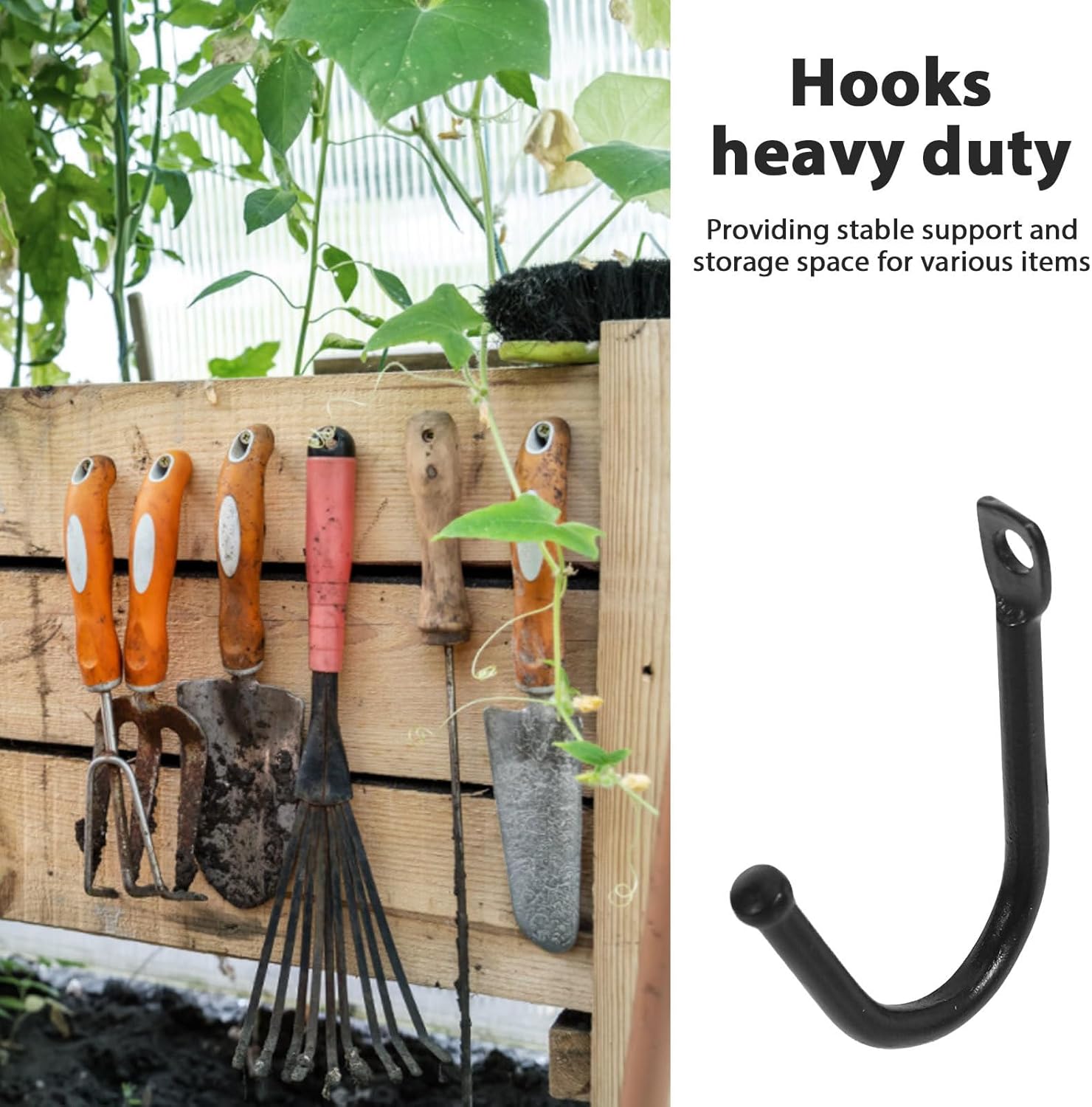 20pcs Heavy Duty Iron Hooks for Garage Tools Hanging, Wall Storage Org