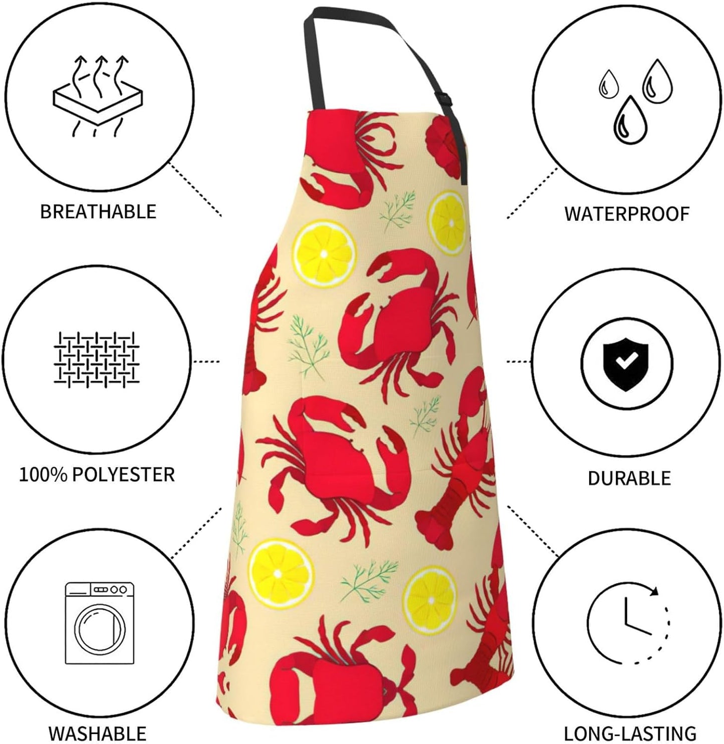 Lobster and Crab Print 28x33 In Adult Kitchen Apron with Pockets Versatile Chef Smock for Cooking Baking