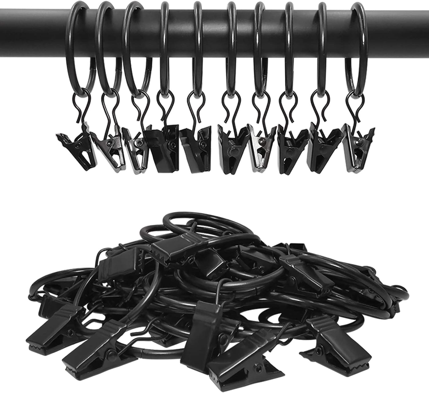 40 Pack Curtain Rings with Clips, Drapery Clips with Rings, Drapes Rin