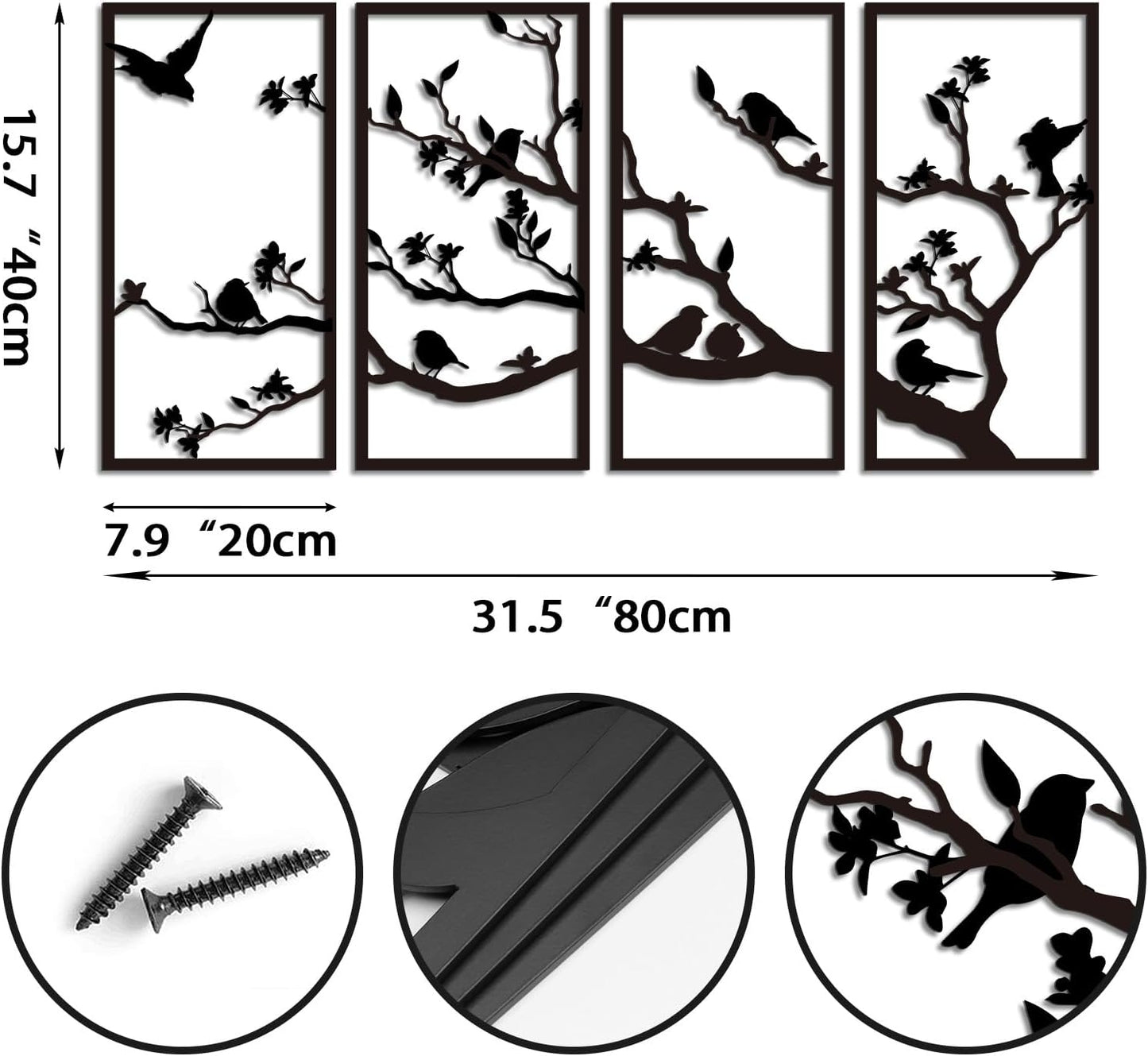 Oubasa 4 Pcs Metal Birds Wall Art, Vivid Birds on Branch Silhouette Wa