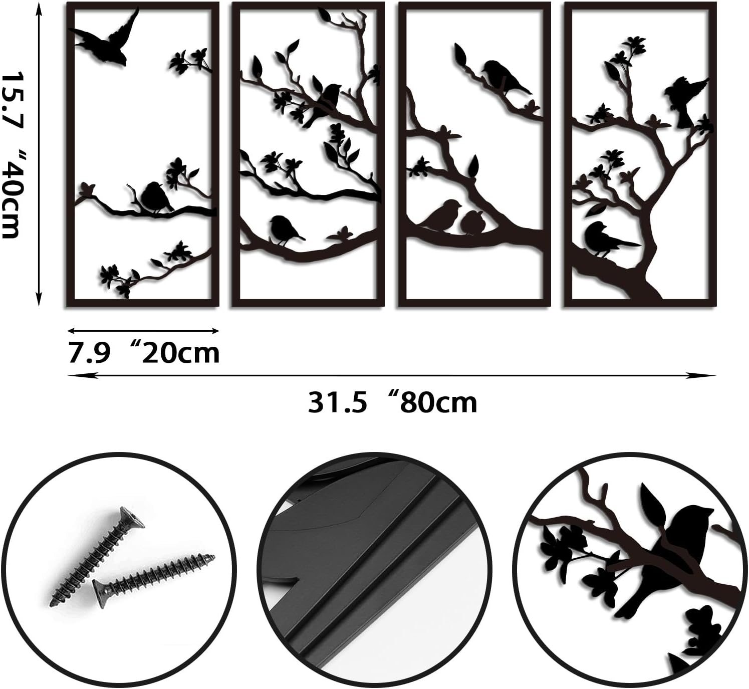 Oubasa 4 Pcs Metal Birds Wall Art, Vivid Birds on Branch Silhouette Wa