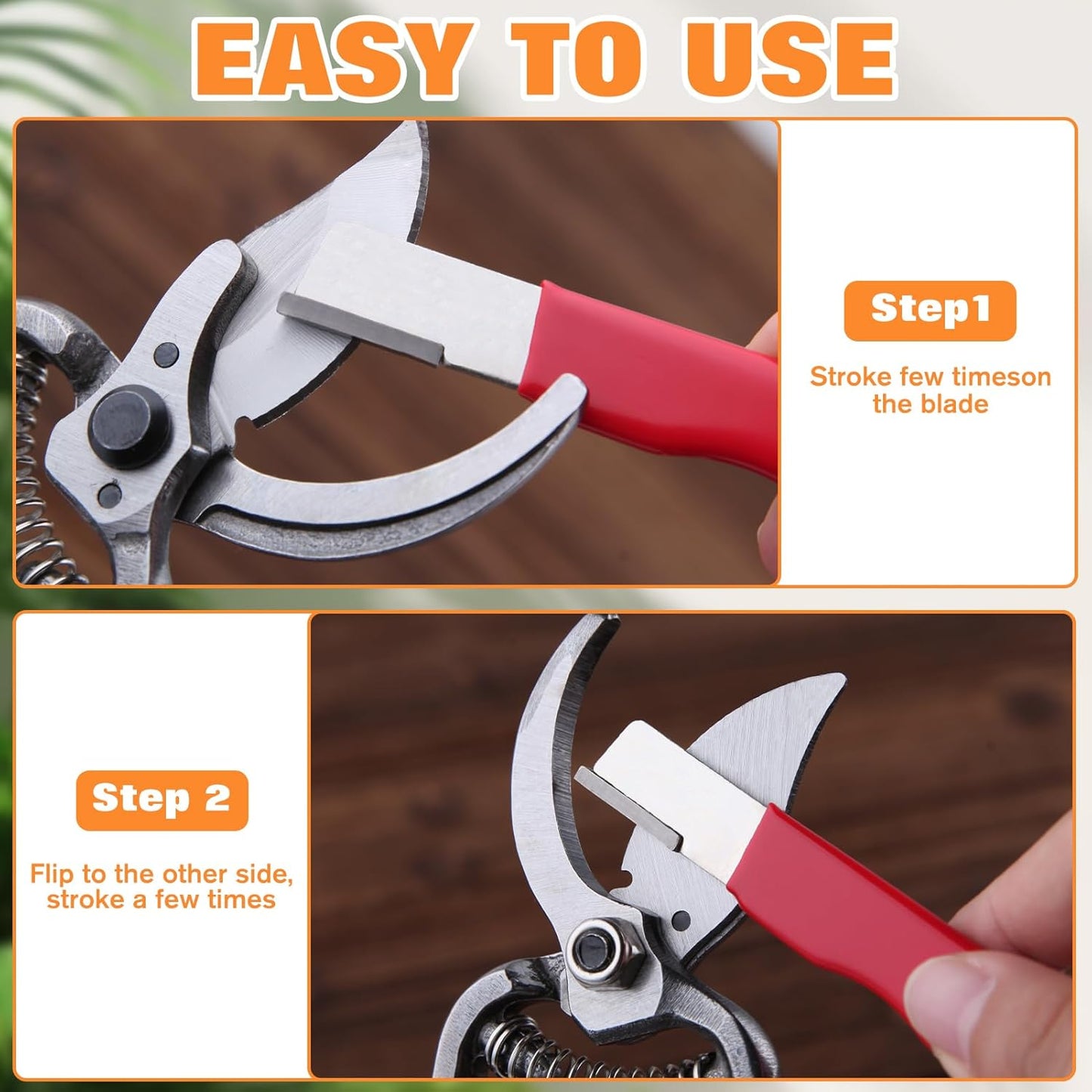 2PCS Multipurpose Garden Tool Blade Sharpener Pocket Knife Sharpener Garden Tool Sharpener for Knife, Pruners, Loppers, Hedge Shears Scissors, Axe, Hatchet, Machete, Lawn Mower Blade