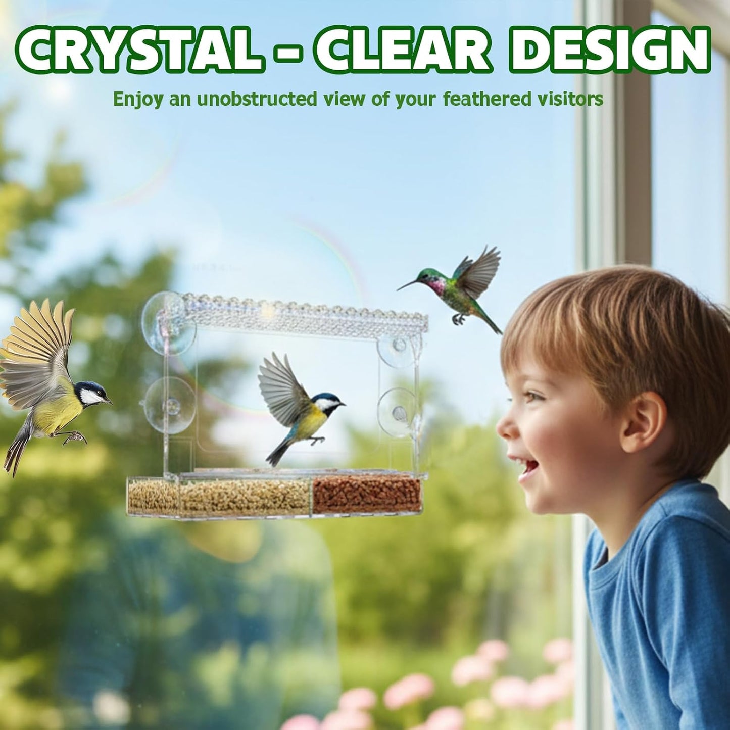 Clear Window Bird Feeder Sturdy Acrylic Feeders for Outdoors Viewing Wild Birds with Strong Suction Cups Watching Gift Outdoor Birdhouse Box Garden Decor