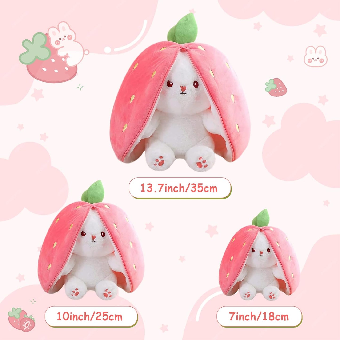 MIAODAM Bunny Stuffed Animal Reversible Cuddle Bunny Stuffed,Strawberr
